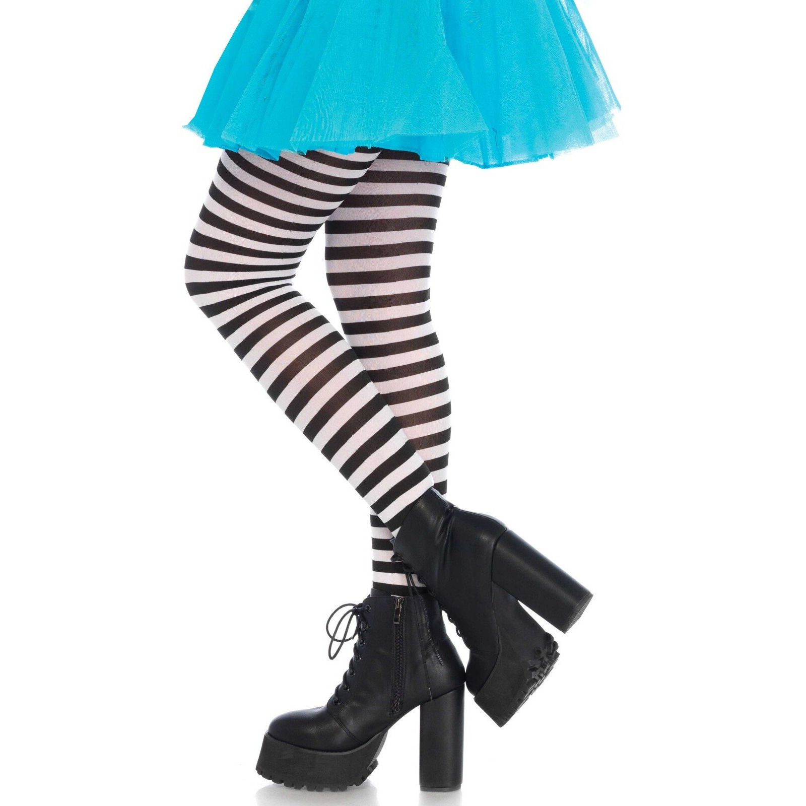 LegAvenue-Women's Nylon Striped Tights, Black/White, One Size