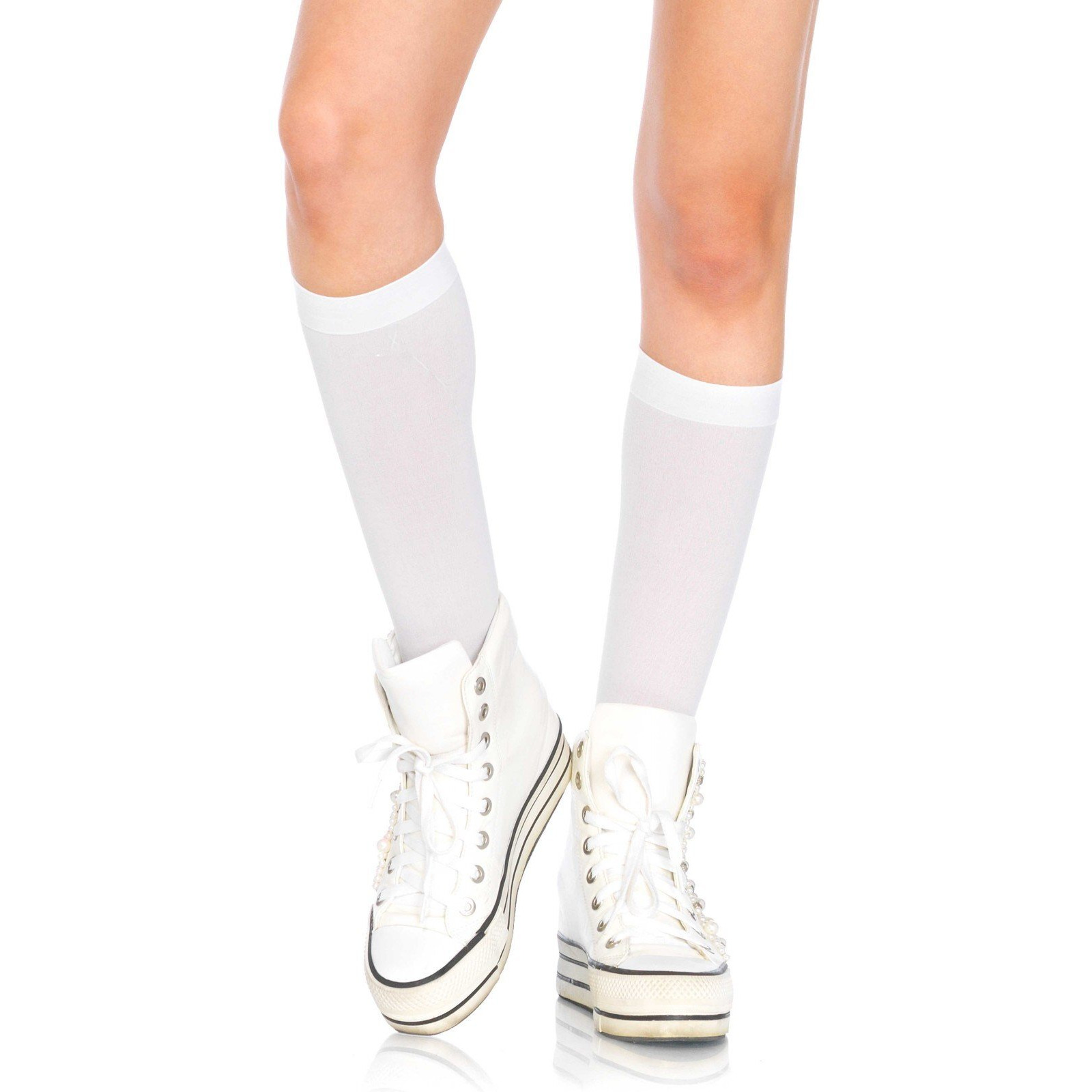 Leg Avenue Women's Nylon Knee High Socks, White, One Size