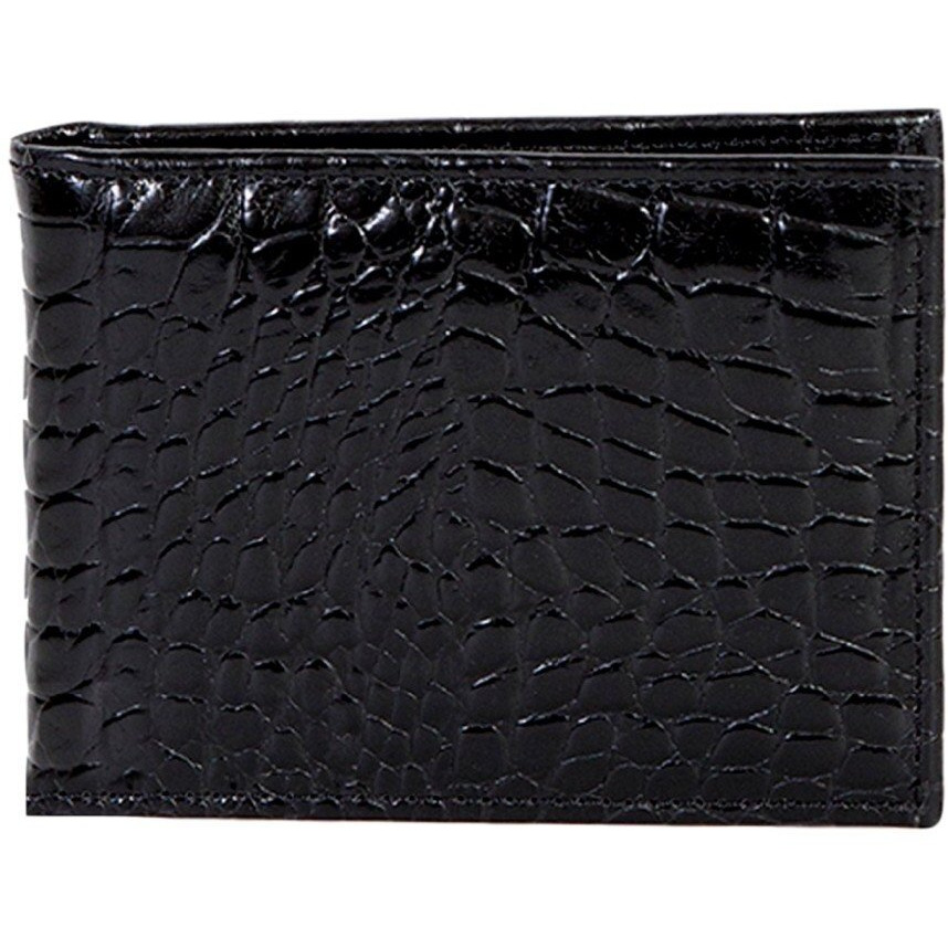 Scully Wallets Mens Black Croco Leather Removable ID Slim Billfold