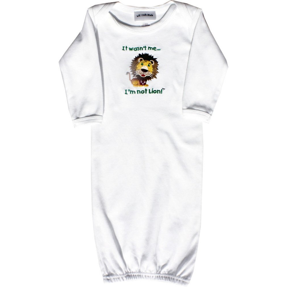 Lil' Cub Hub Baby Long Sleeve Gown Lion 0-3 White