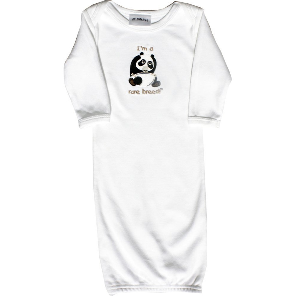 Lil' Cub Hub Baby Long Sleeve Gown Panda 3-6 White