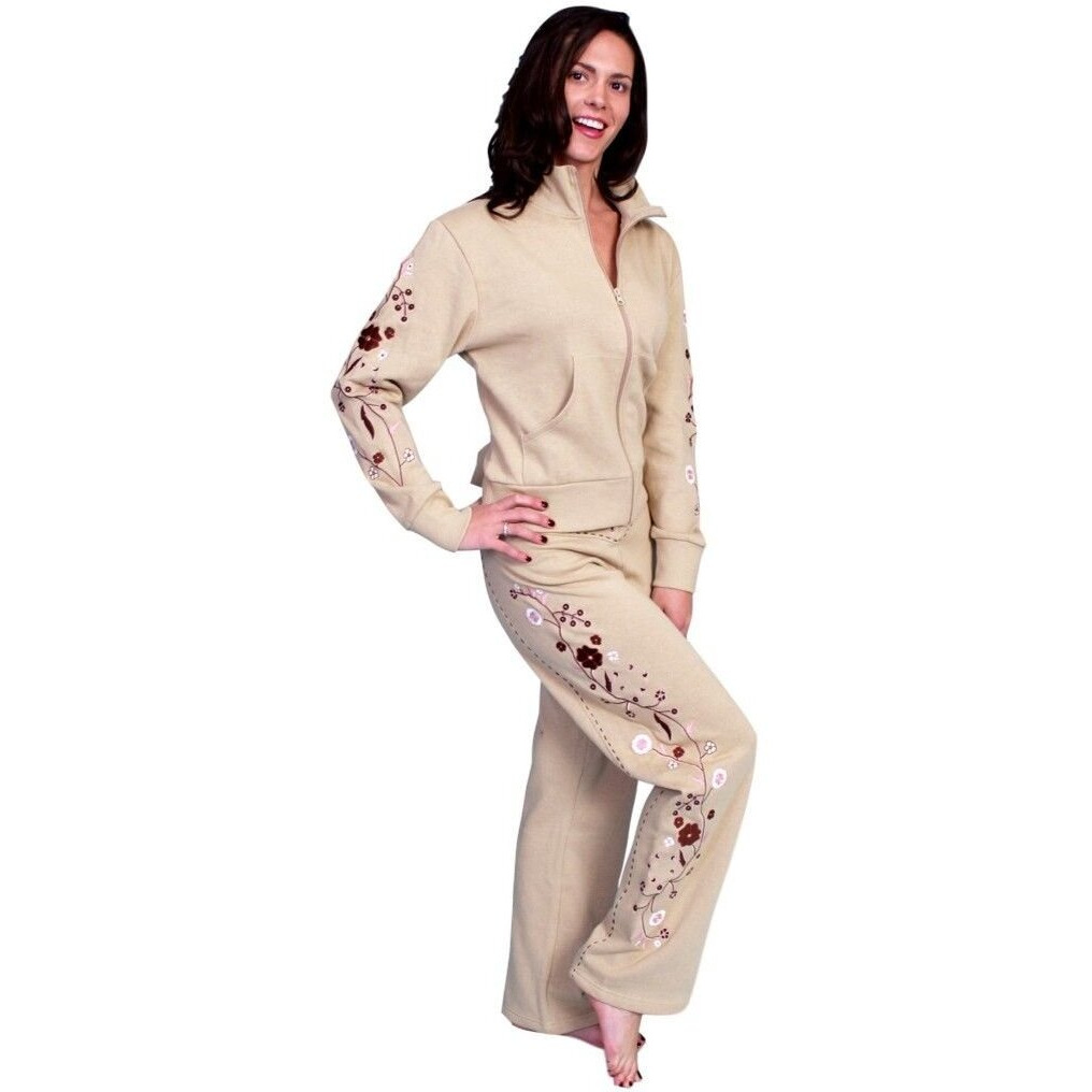 Scully Womens PSW-011 Floral Stud Fleece Outerwear Jacket, Khaki - M