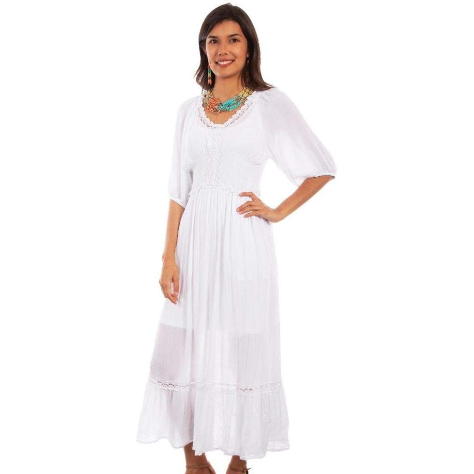 Scully Western Dress Womens 3/4 Sleeve Lace Maxi XS White F0_PSL-253
