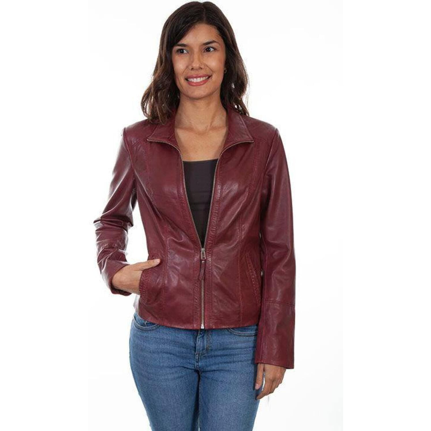 Scully Western Jacket Womens Zip Front Closure Leather M Merlot F0_L5