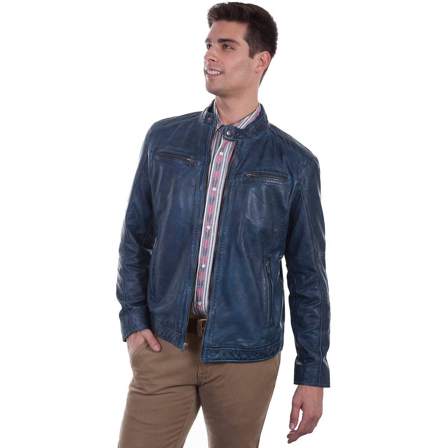 Scully Western Jacket Mens Zip Front Closure Lamb XLT Denim F0_7