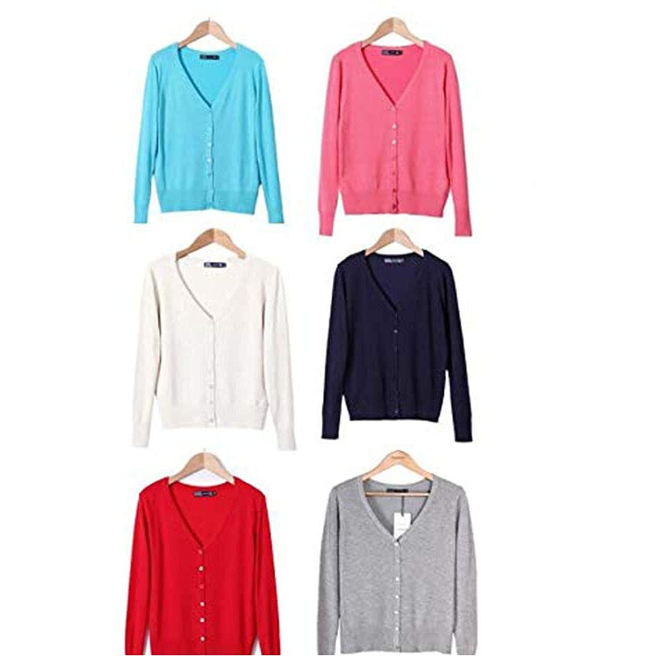 New Year Cardigans Long Sleeves Button Down Style, Large/Lemon Yellow