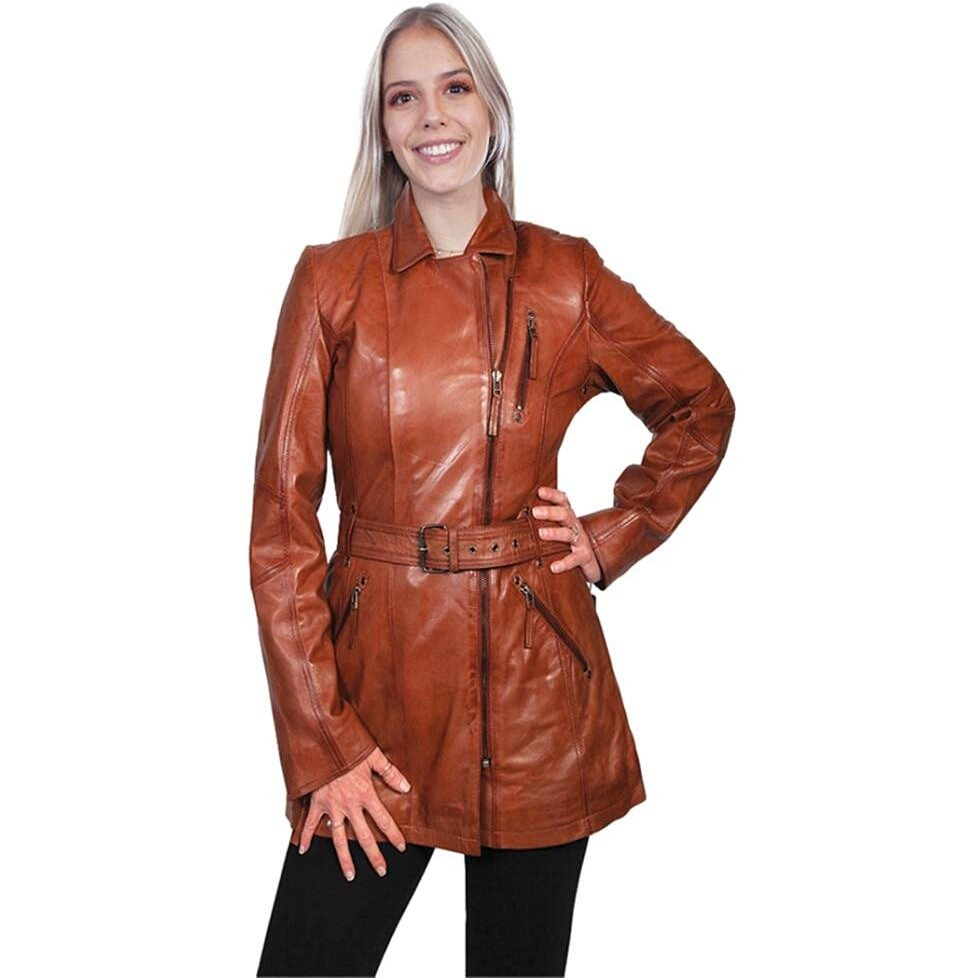 Scully Western Coat Womens Leather Belted Zipper XXL Brown F0_L330