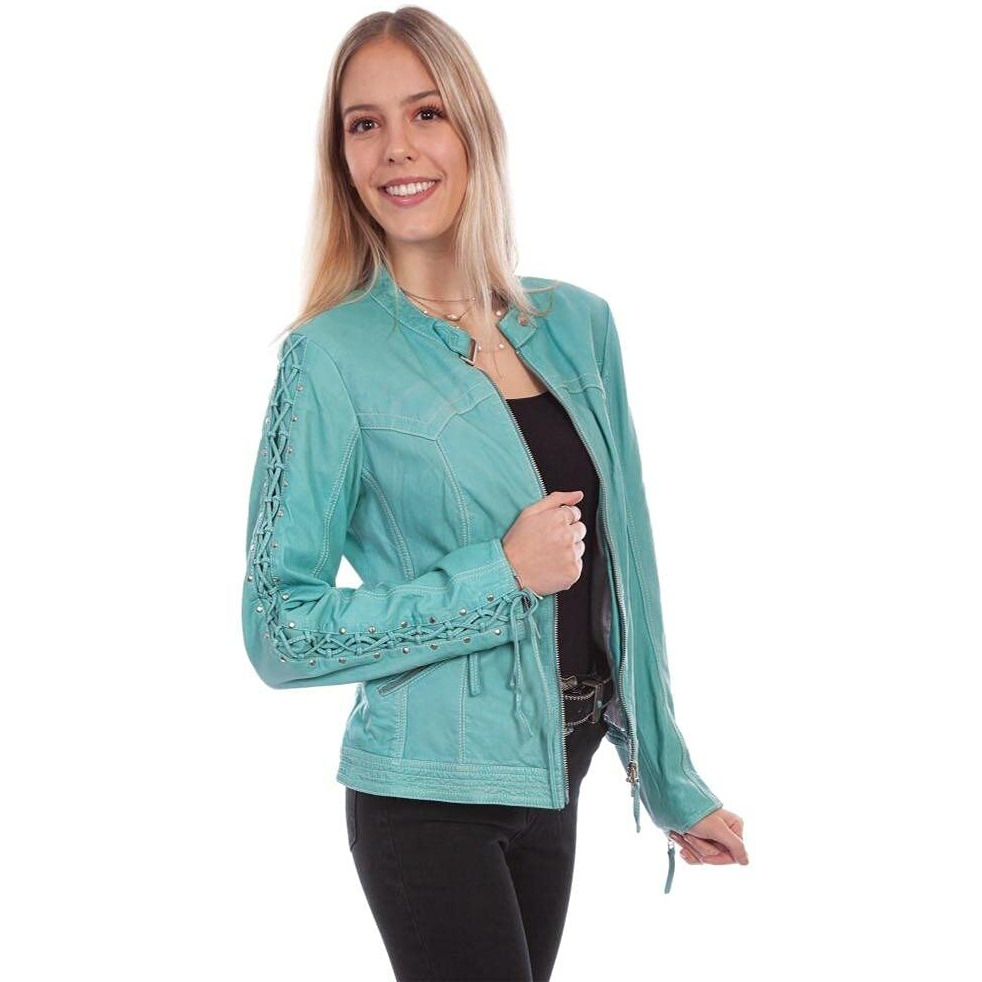 Scully Western Jacket Womens Laced Sleeve Zip XL Blue River F0_L1070