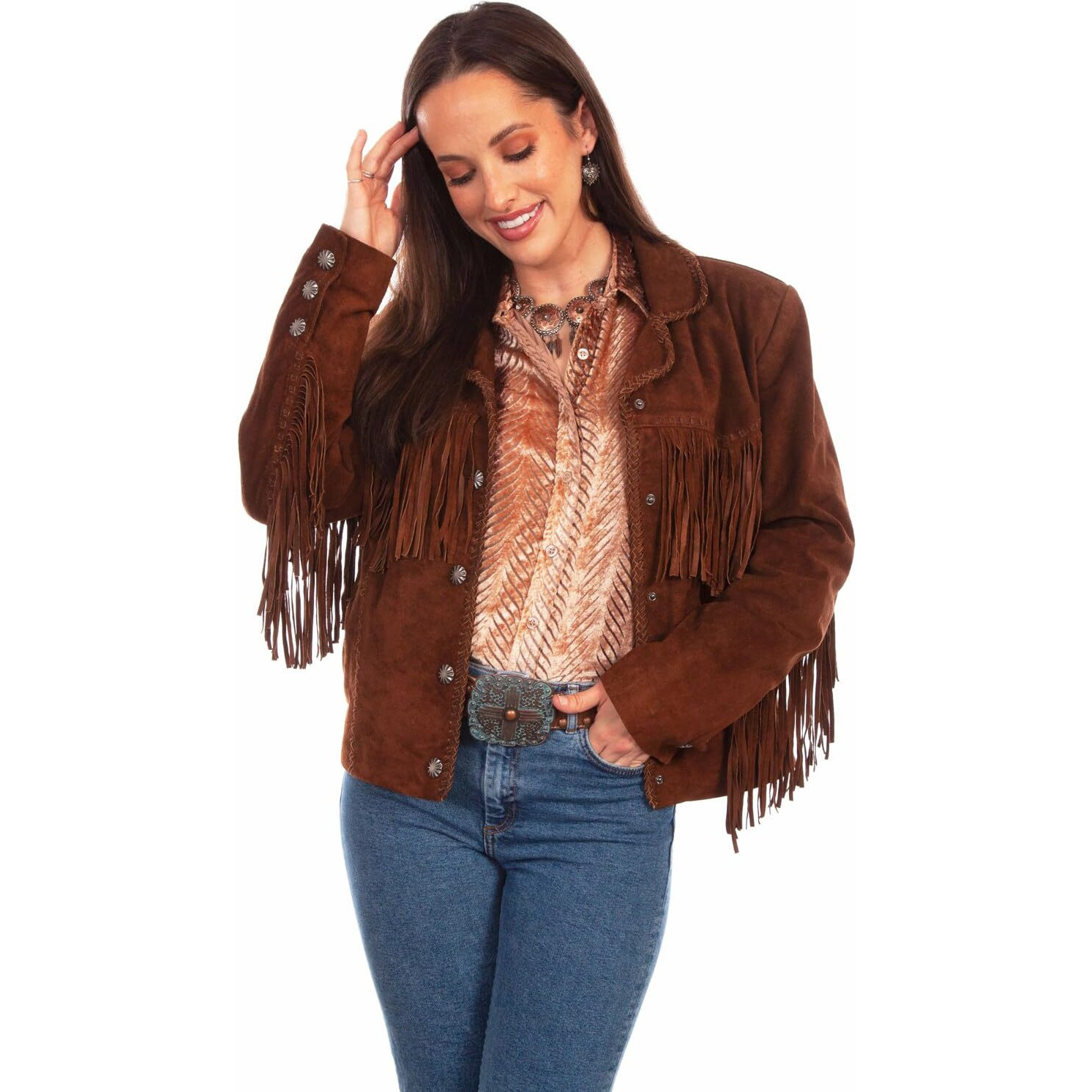 Scully Women's Caf Suede Fringe Jacket Brown X-Small