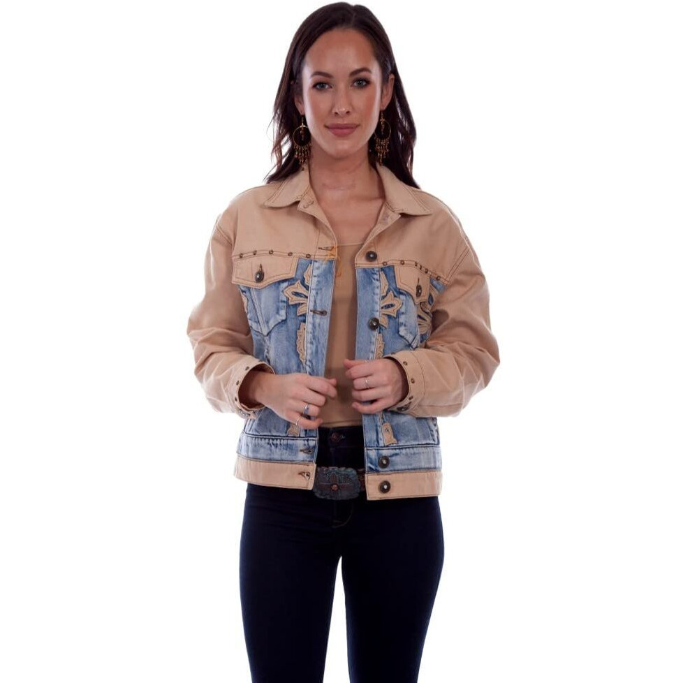 Scully Western Jacket Womens Color Block Denim Two Tone S Tan F0_HC686