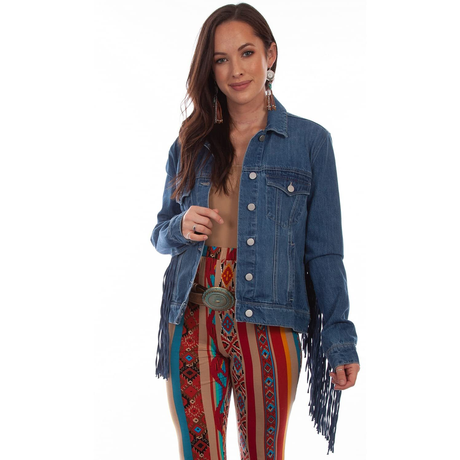 Scully Western Jacket Womens Jean Button Fringe 4X Denim F0_HC711