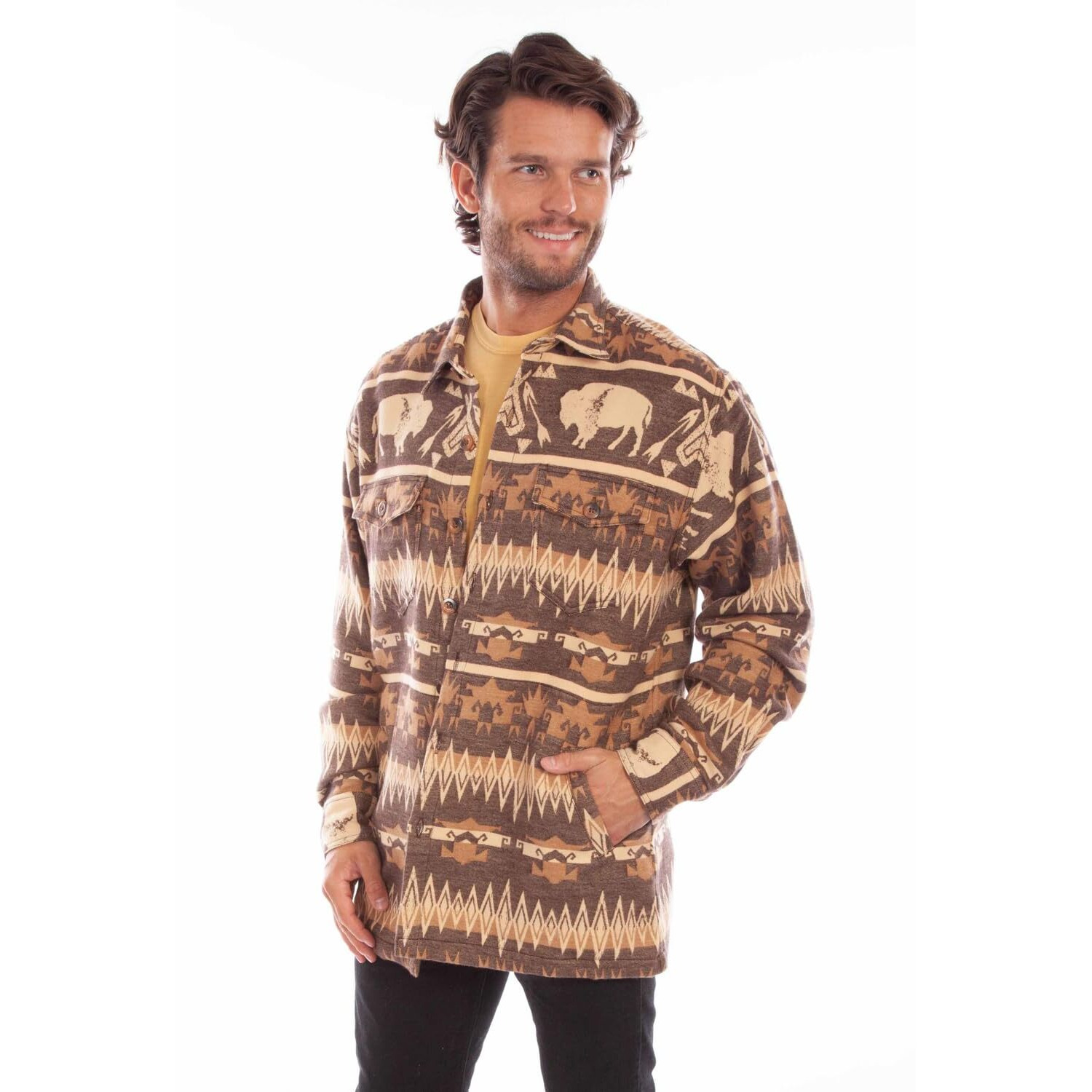Scully Western Shirt Mens L/S Buffalo Print Shirt Jac S Brown F0_5336