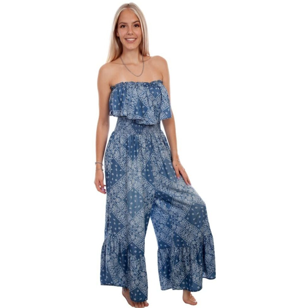 Scully Womens Light Blue 100% Lyocell Flared Bandana Romper XL