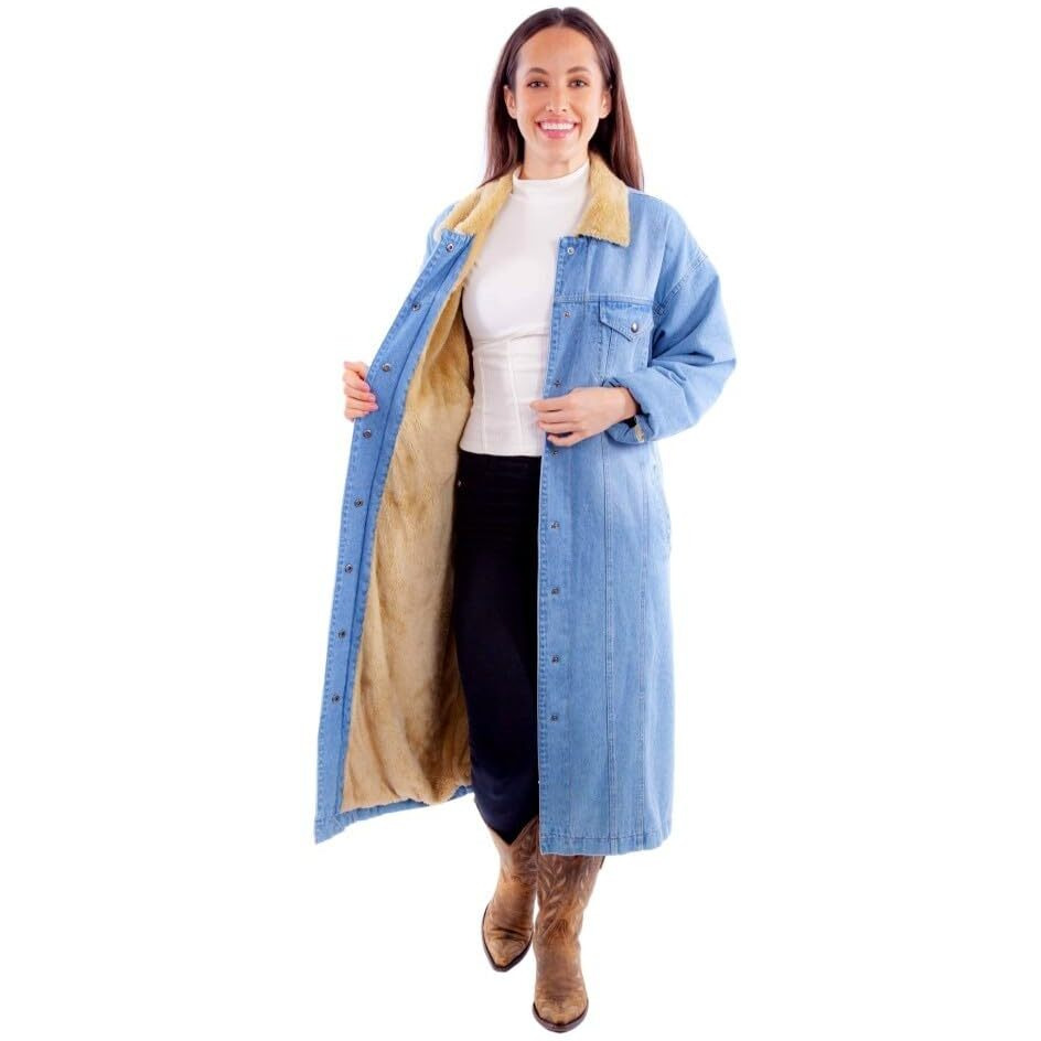 Scully Western Jacket Womens Long Sherpa Lined Snap M Denim F0_HC902
