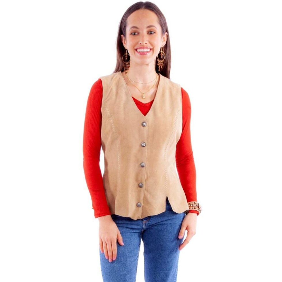Scully Western Vest Womens Leather Whipstitch XL Old Rust F0_L1102