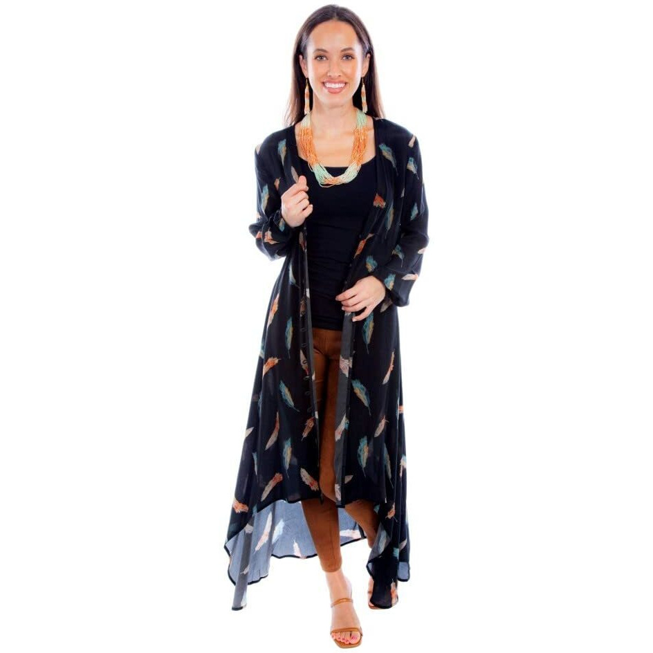 Scully Western Kimono Womens L/S Feather Print S Black F0_HC895