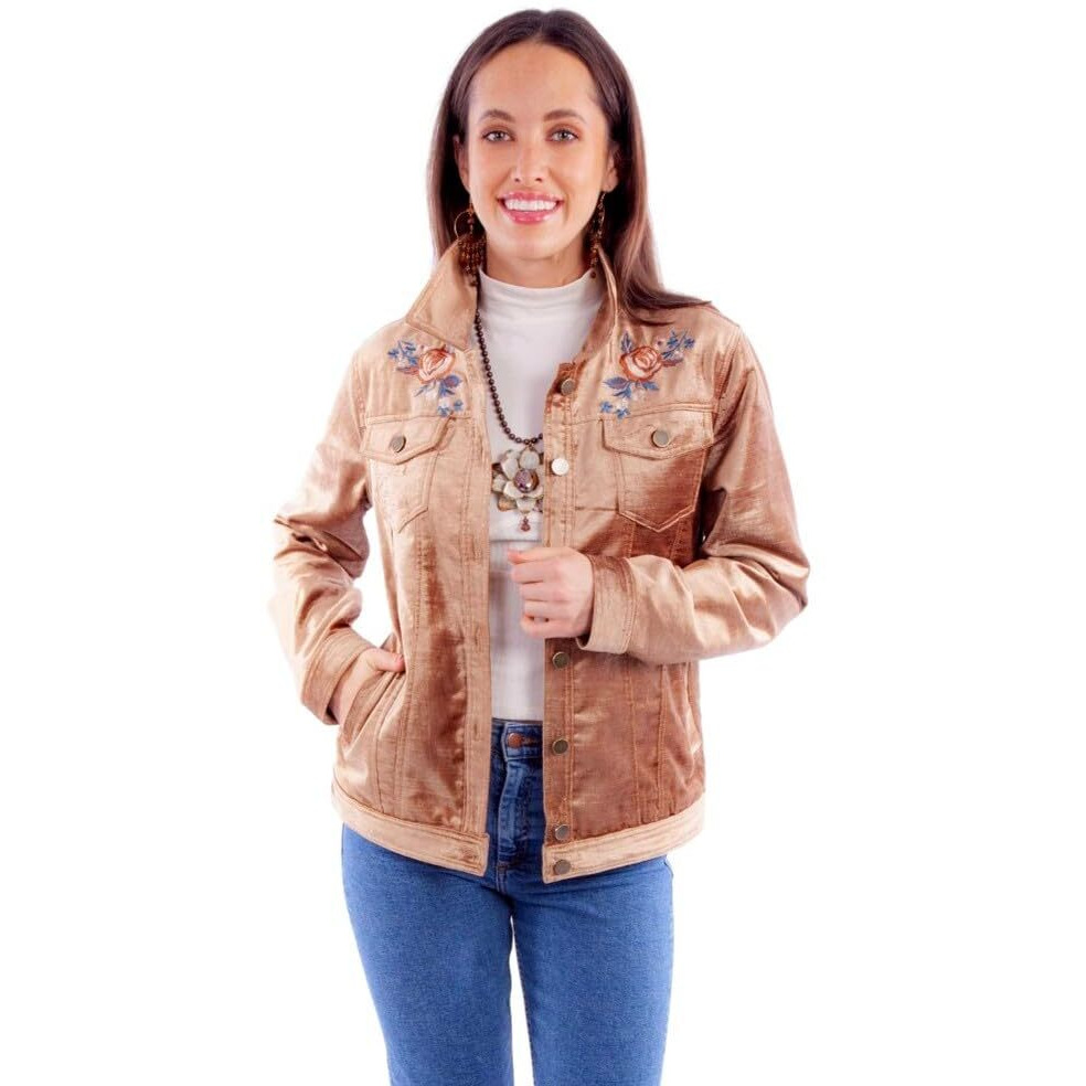 Scully Western Jacket Womens Velvet Embroidered Button S Tan F0_HC900
