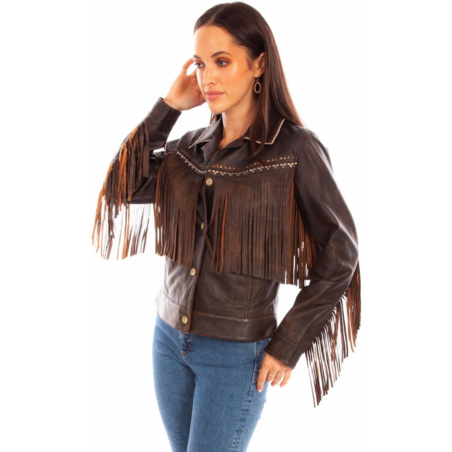 Scully Western Jacket Womens Embroidery Fringe M Chocolate F0_L1114