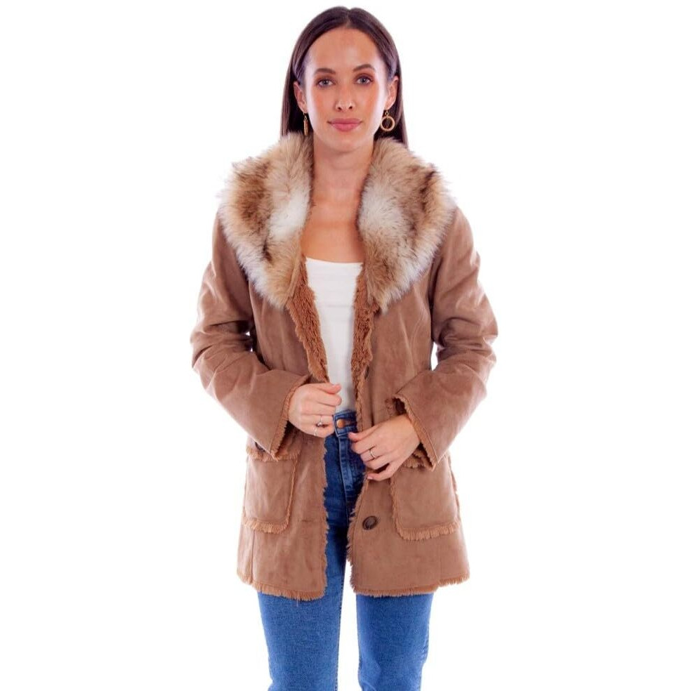 Scully Western Jacket Womens Lined Faux Fur Collar XXL Tan F0_8062