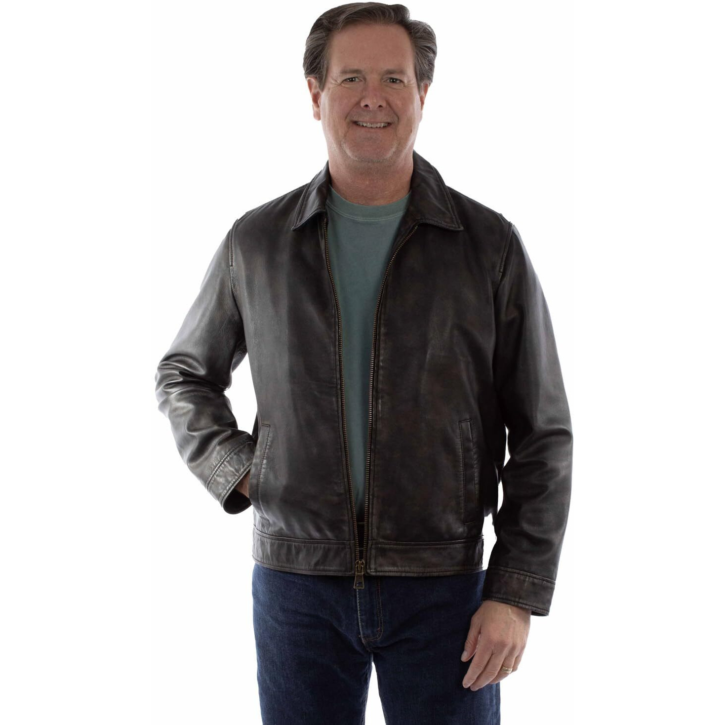 Scully Western Jacket Mens Leather Bomber Zip Front M Black F0_2021