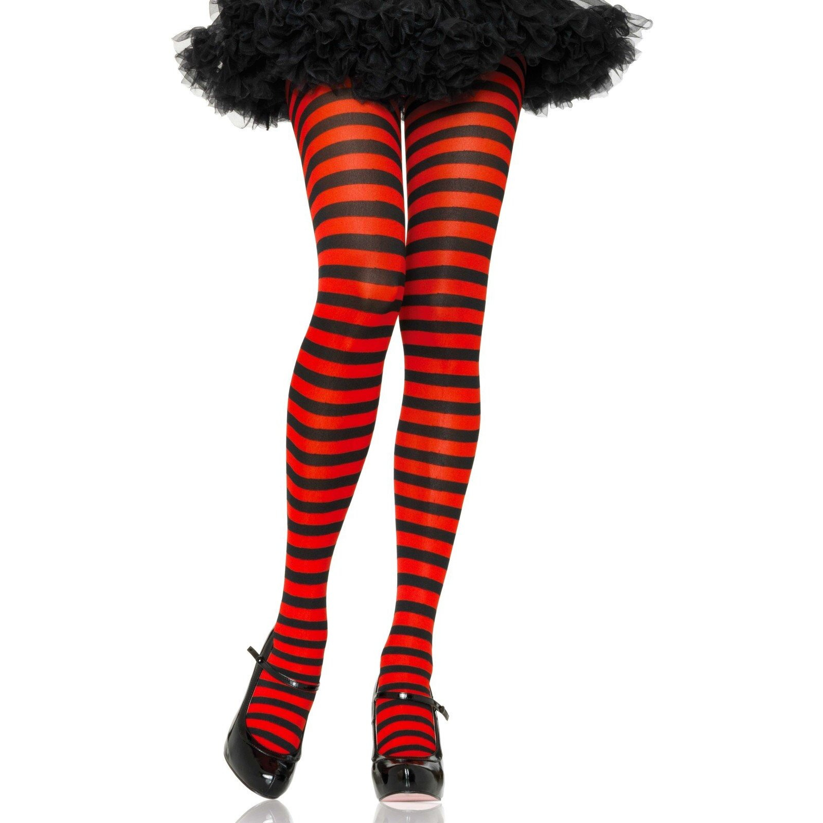 Leg Avenue Women's Nylon Striped Tights, Black/Red, 3X-4X