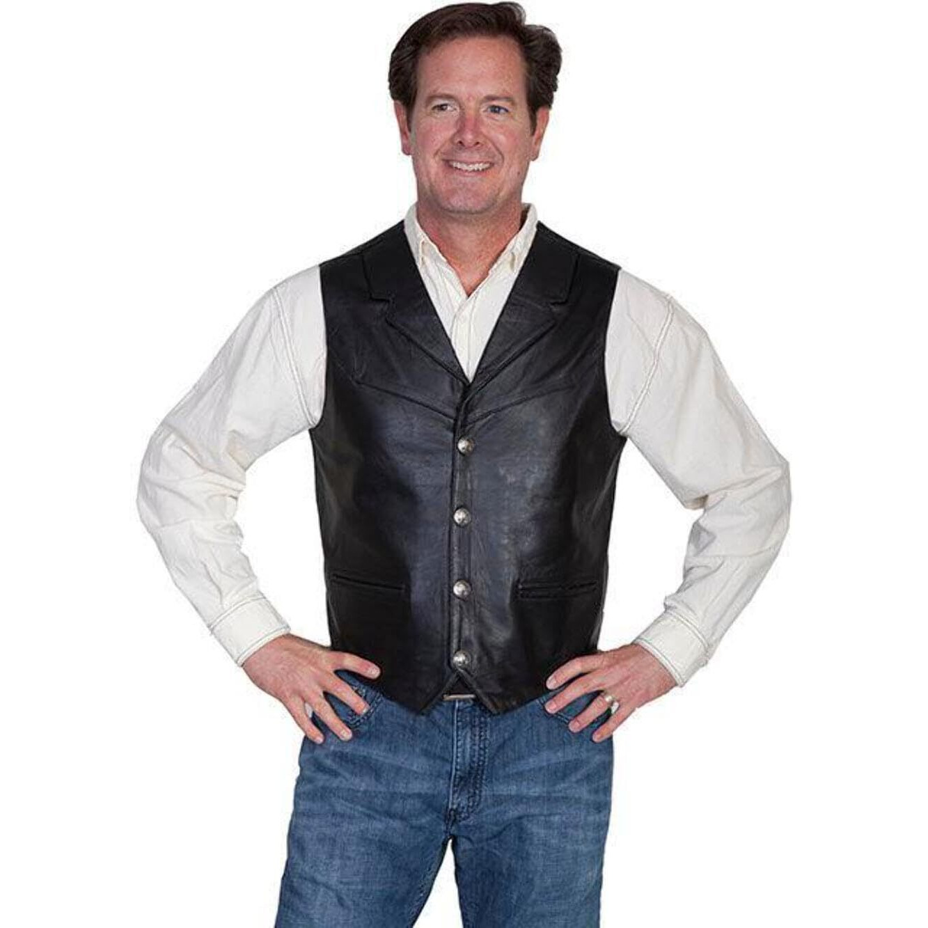 Scully Men's Lambskin Lapel Vest Black Small,Black/Soft Touch Lamb,509-144