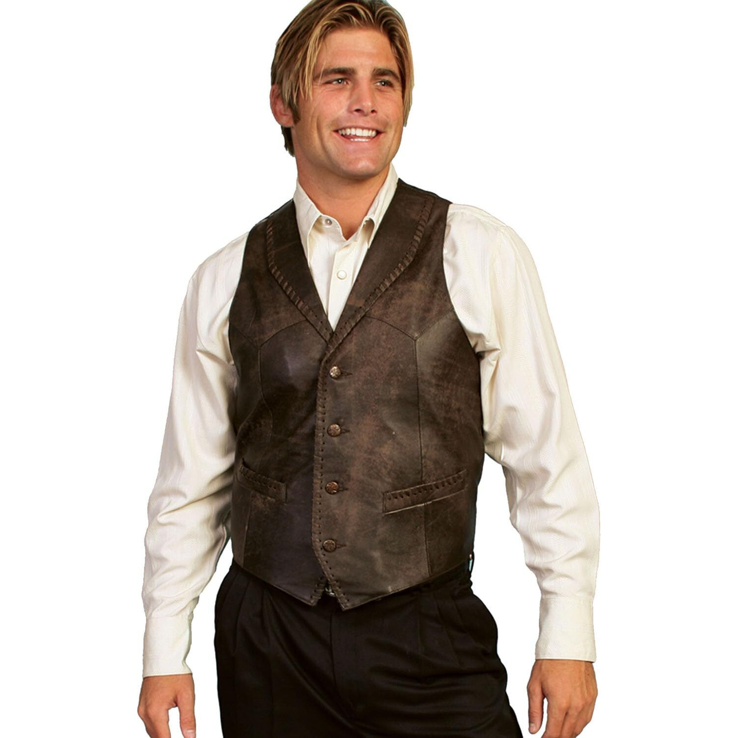 Scully Men's Whipstitch Lamb Leather Vest Brown Medium US