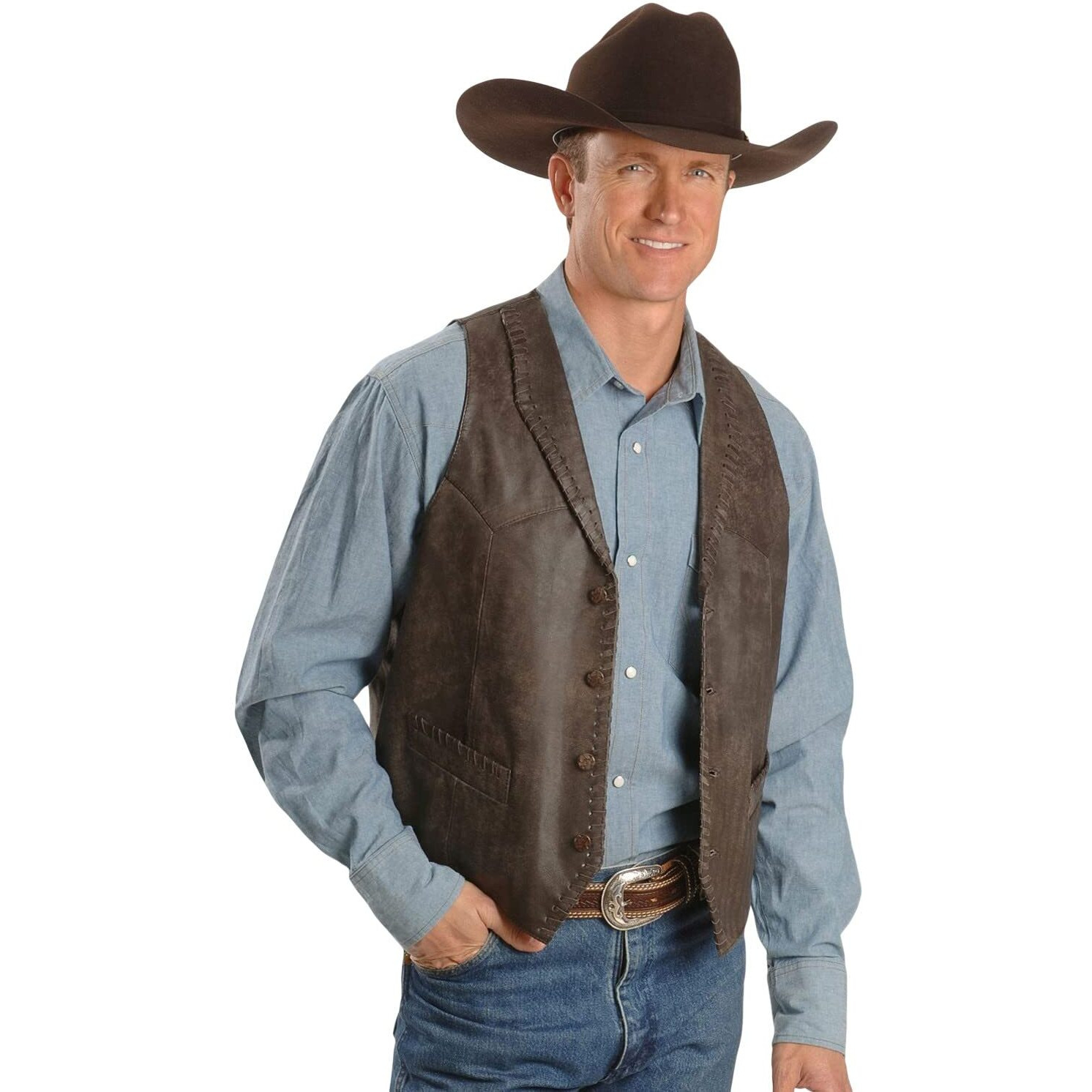 Scully Men's Whipstitch Lamb Leather Vest Tan XX- US