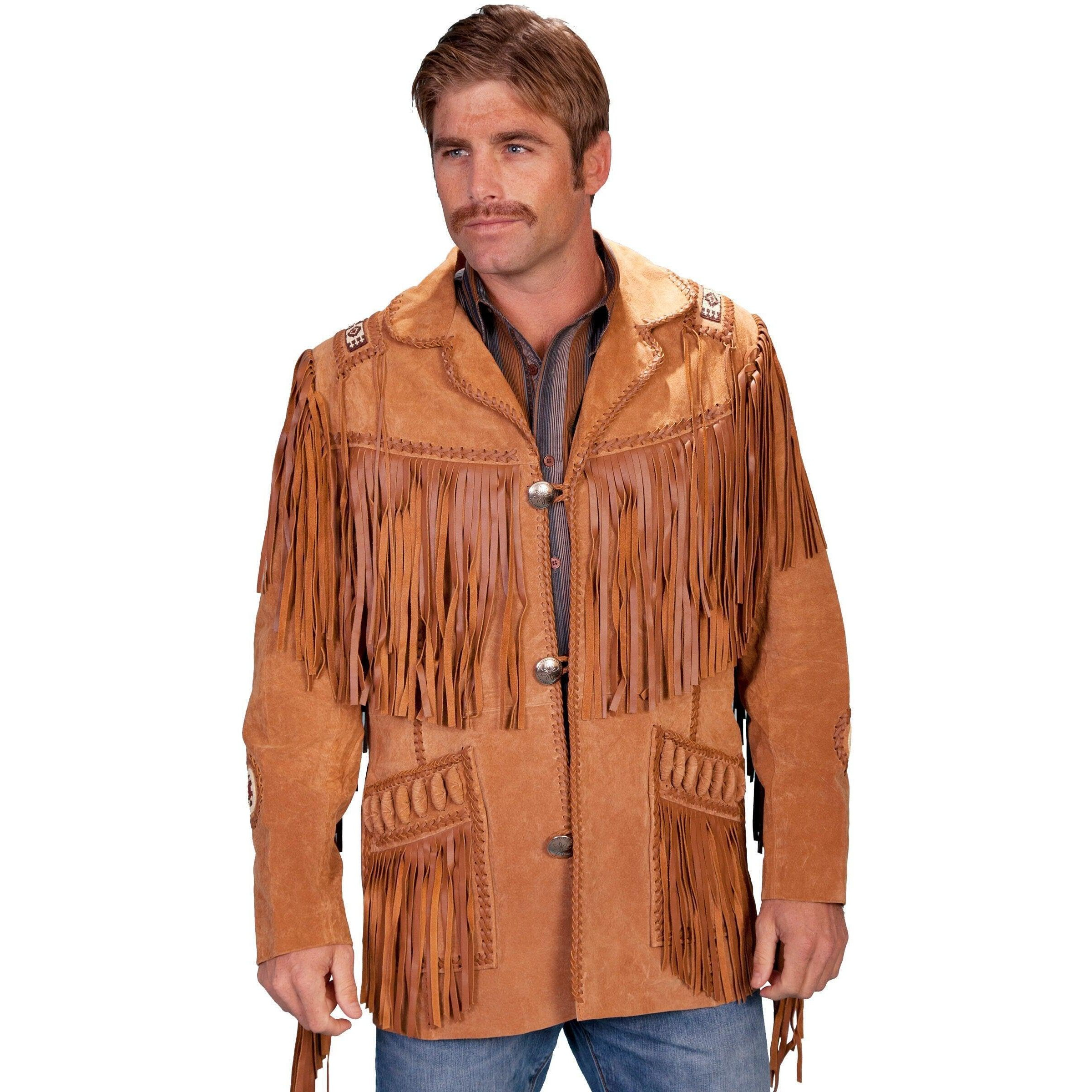 Scully Men's Fringed Suede Leather Coat Tall Buck Tan 50 TAL US