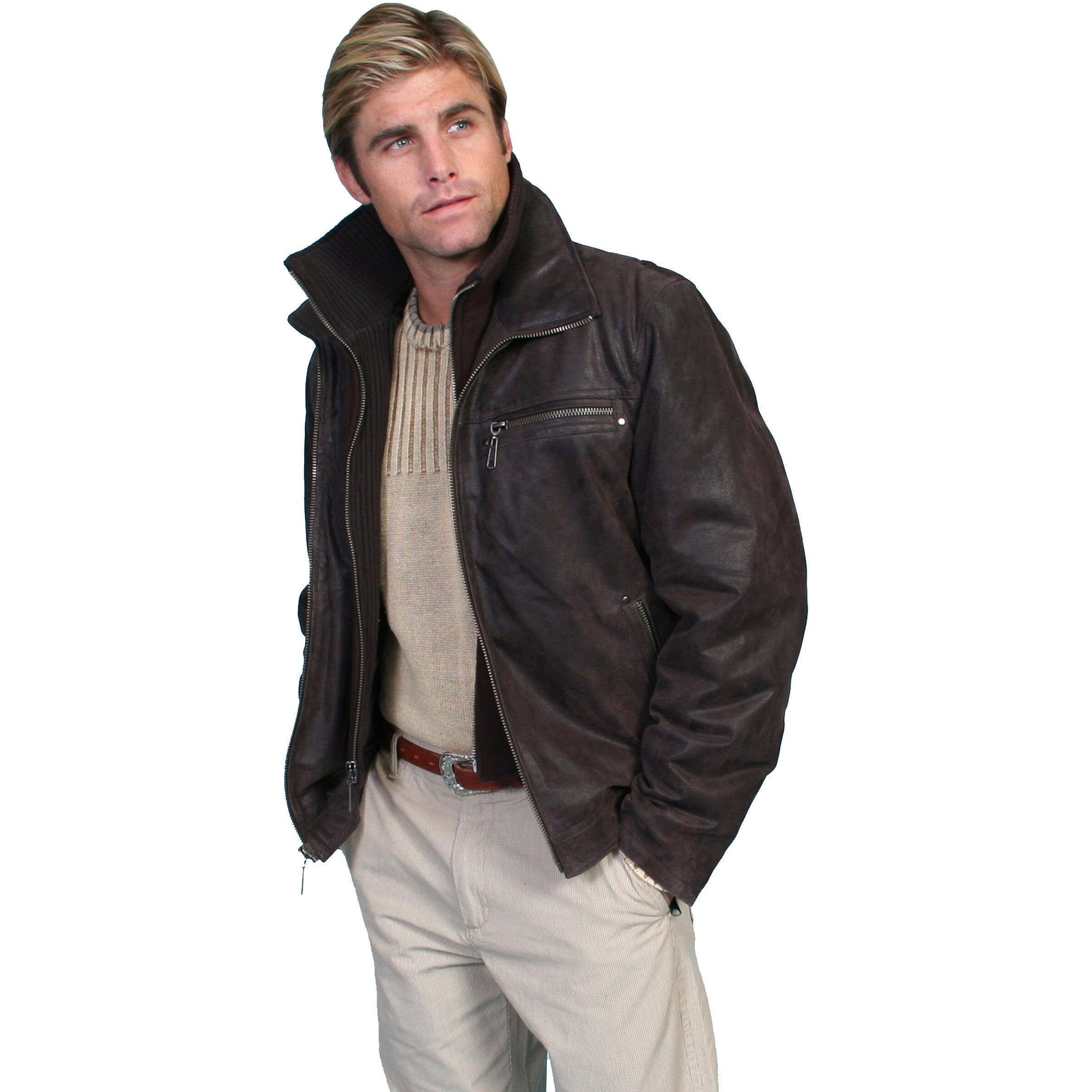 Scully Men's Zip-Out Front And Collar Lambskin Jacket Brown XXXX-Large US
