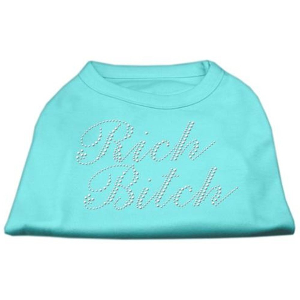 Mirage Pet Products Rich Bitch Rhinestone Pet Shirt, Large, Aqua