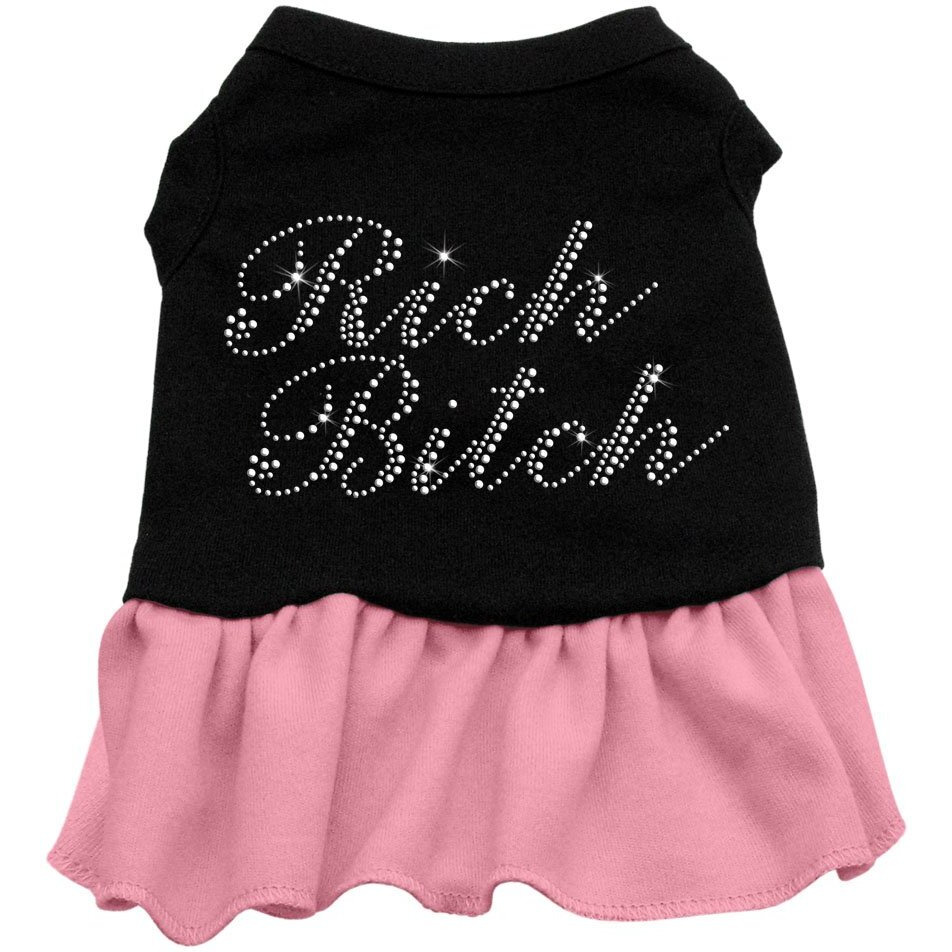 Mirage Pet Products 57-20 MDBKPK 12" Rhinestone Rich Bitch Dress Black with Light Pink, Medium