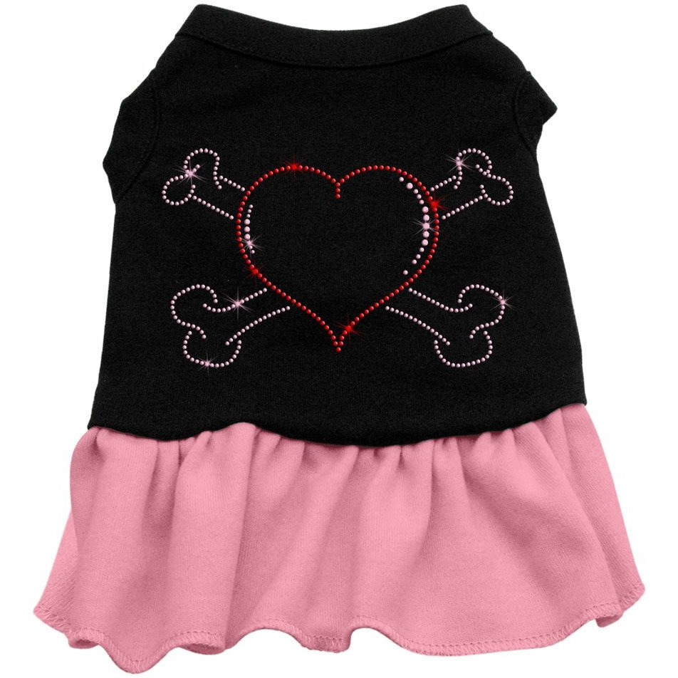 Mirage Pet Products Rhinestone Heart and Crossbones 10-Inch Pet Dress, Small, Black with Red