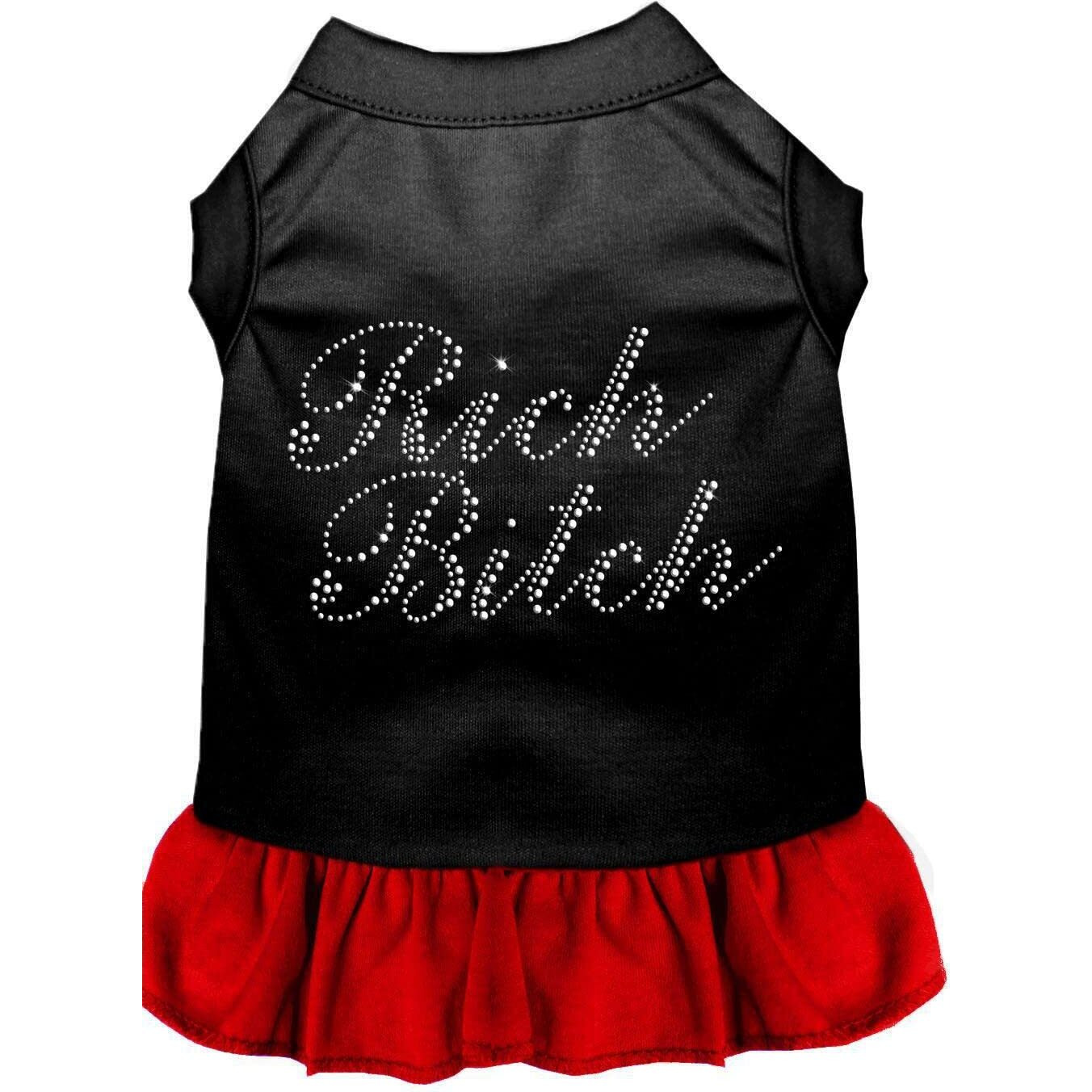 Mirage Pet Products 57-20 SMBKRD 10" Rhinestone Rich Bitch Dress Black with Red, Small