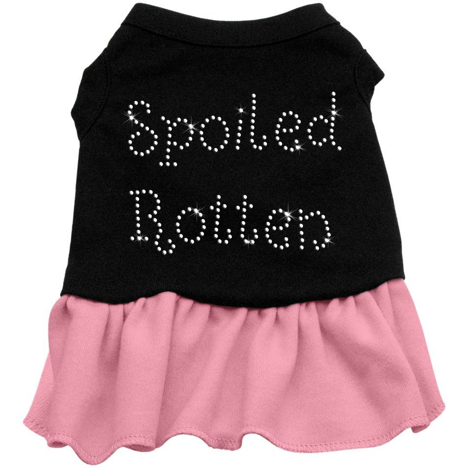 Pet Dog & Cat Dress Rhinestone, &quotSpoiled Rotten" Black W/Light Pink 3XL (25-35 lbs.)