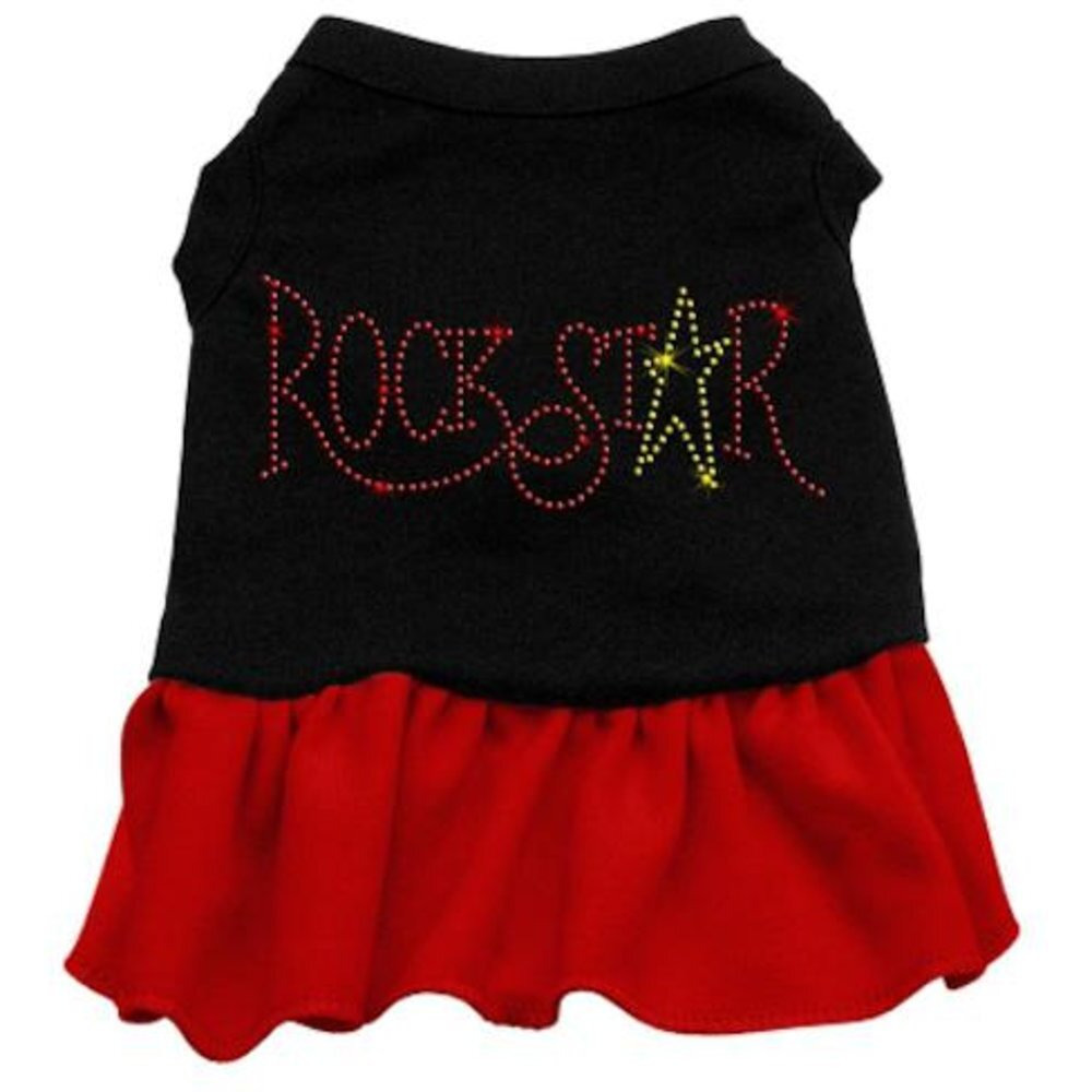 Pet Dog & Cat Dress Rhinestone, &quotRockStar" Black W/Red 3XL (25-35 lbs.)
