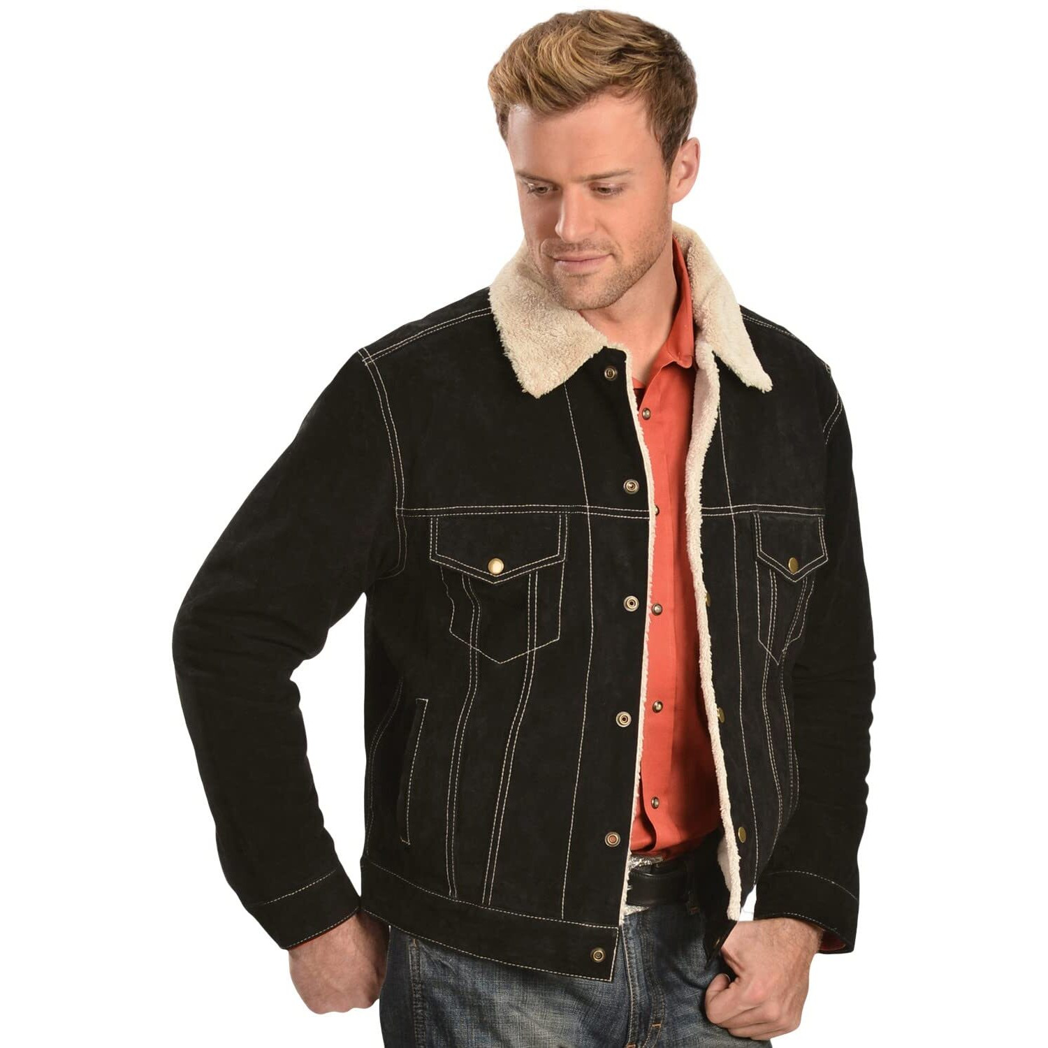 Scully Men's Sherpa Lined Boar Suede Jacket Black US