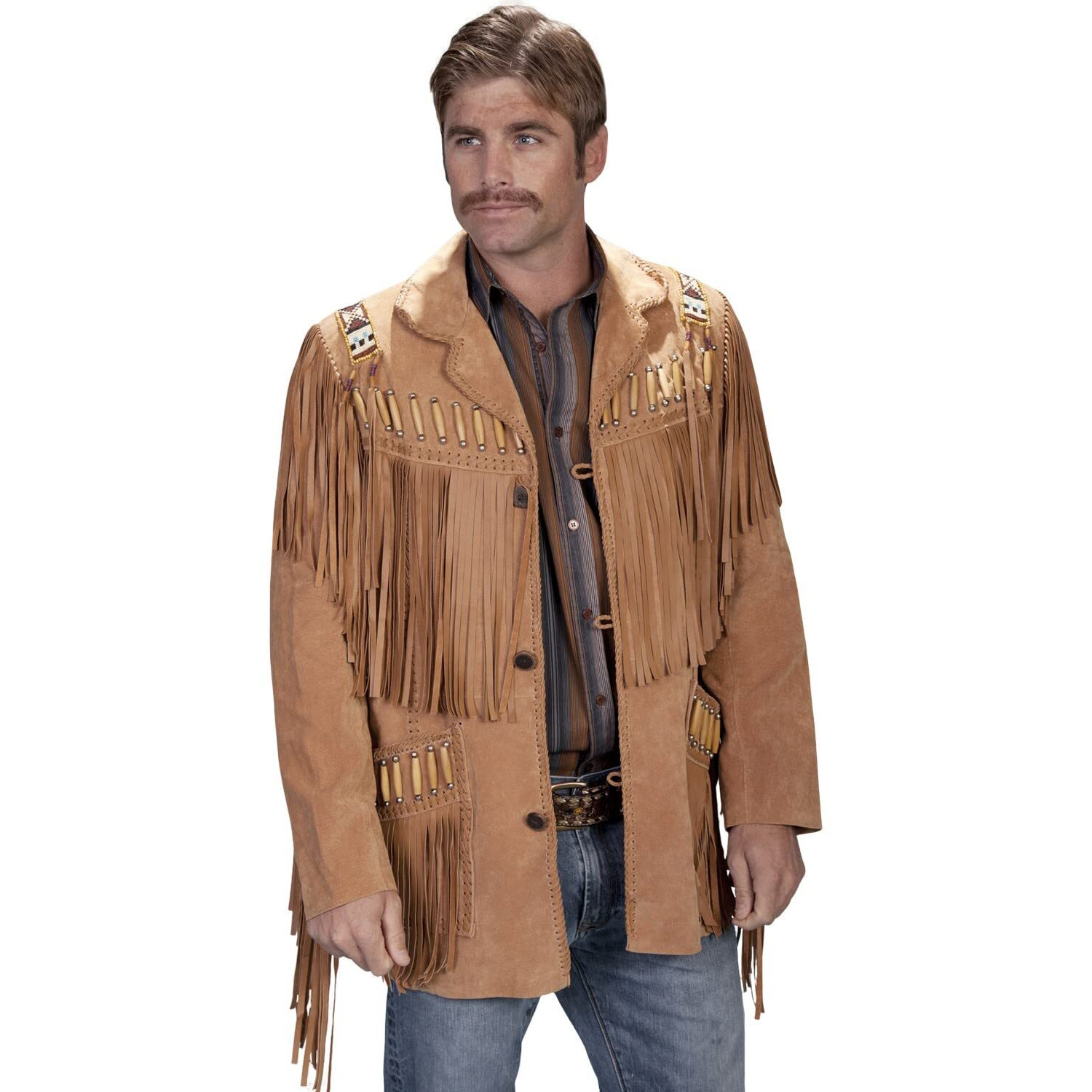 Scully Men's Bone Beaded Fringe Leather Jacket - 902-409 44 REG US