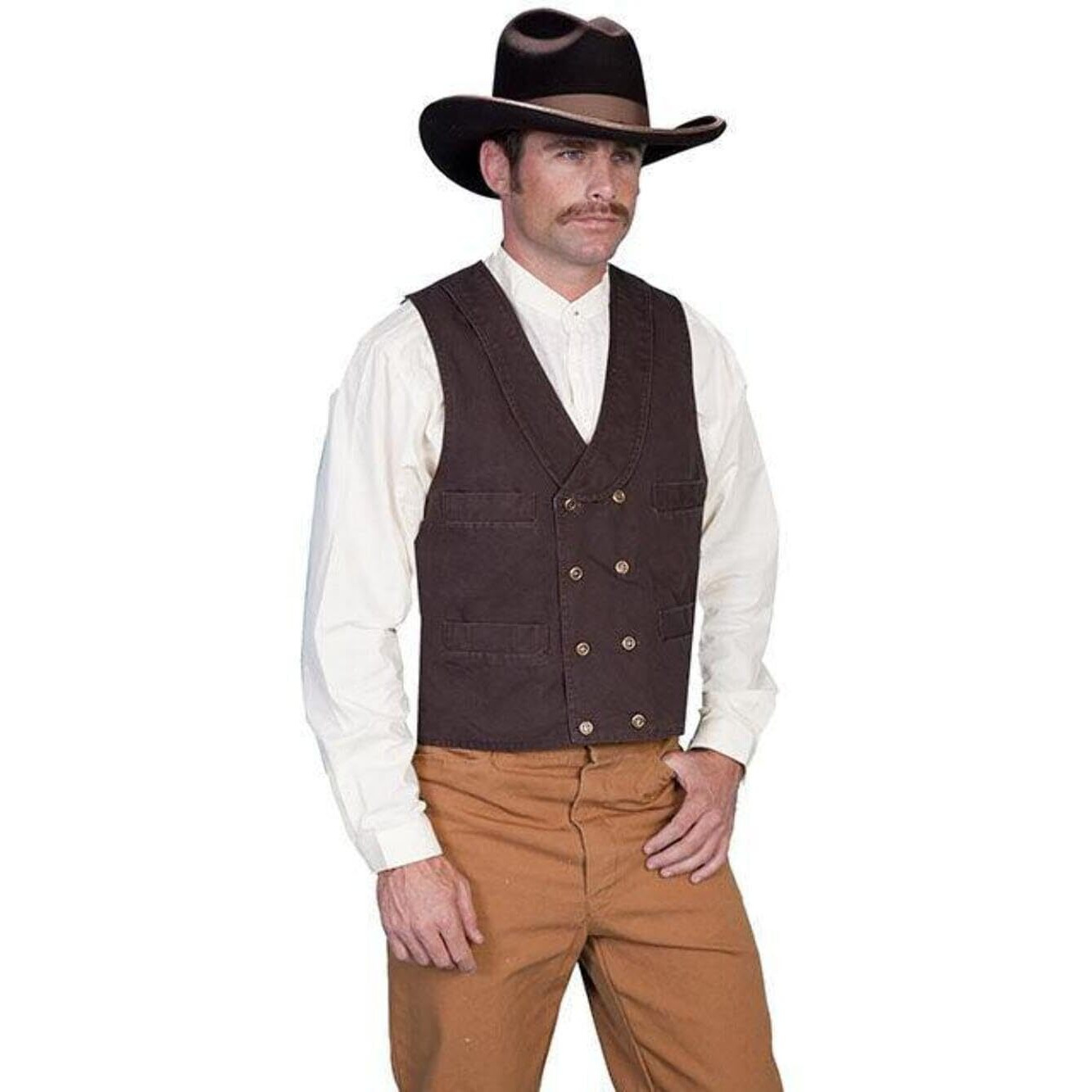 Scully Rangewear Men's Rangewear Cotton Canvas Double Breasted Vest Walnut Medium