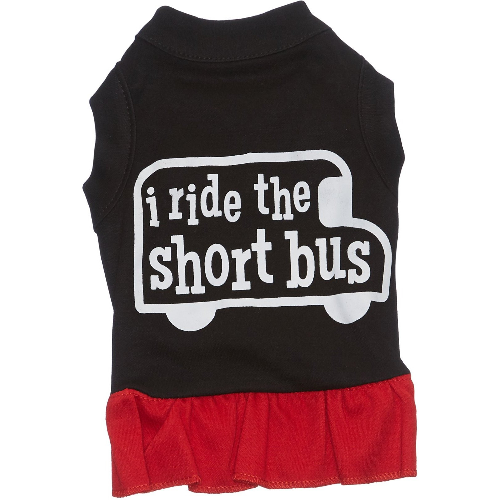 Mirage Pet Products 57-48 MDBKRD 12" I Ride The Short Bus Screen Print Dress Black with Red, Medium