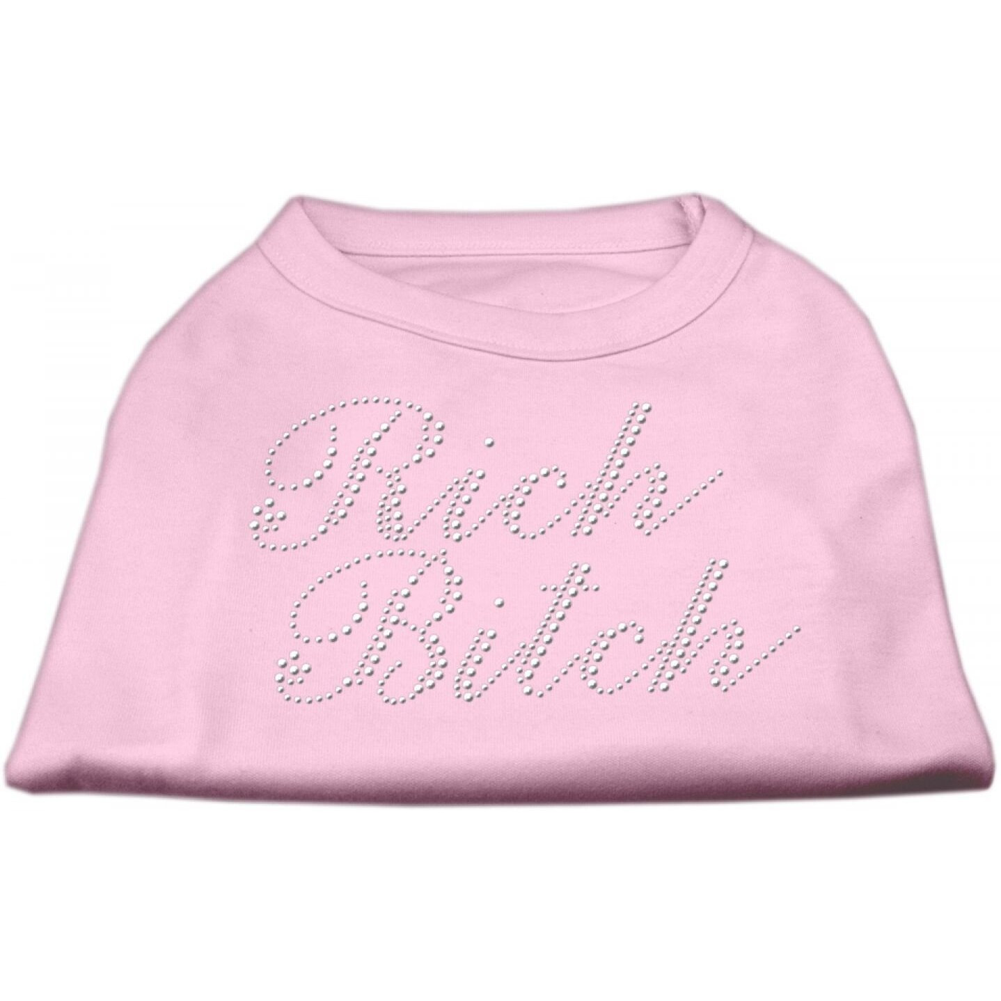 Mirage Pet Products Rich Bitch Rhinestone Pet Shirt, Medium, Light Pink
