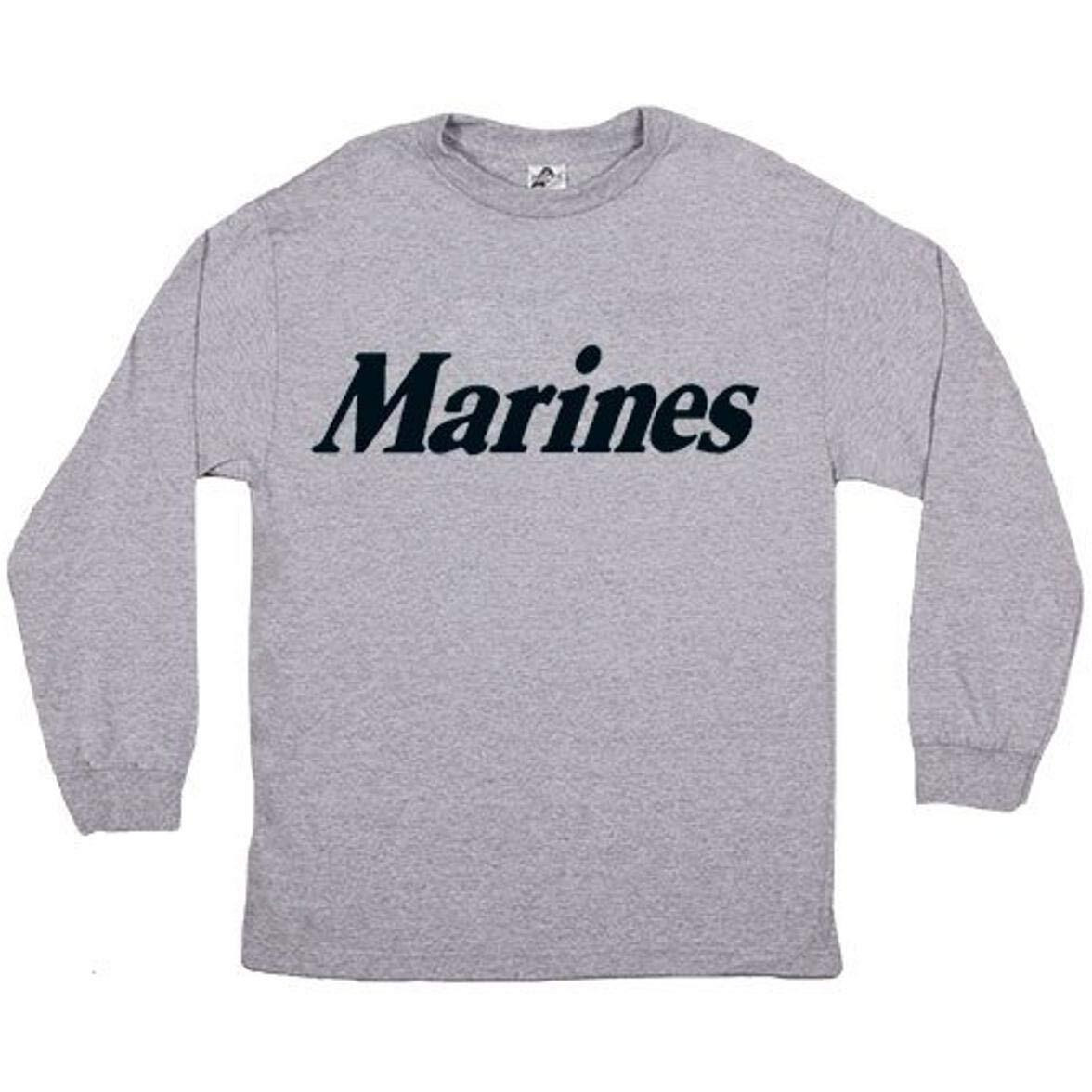 Fox Outdoor Products Marines Black Imprint Long Sleeve Imprinted T-Shirt, Heather Grey, XX-Large