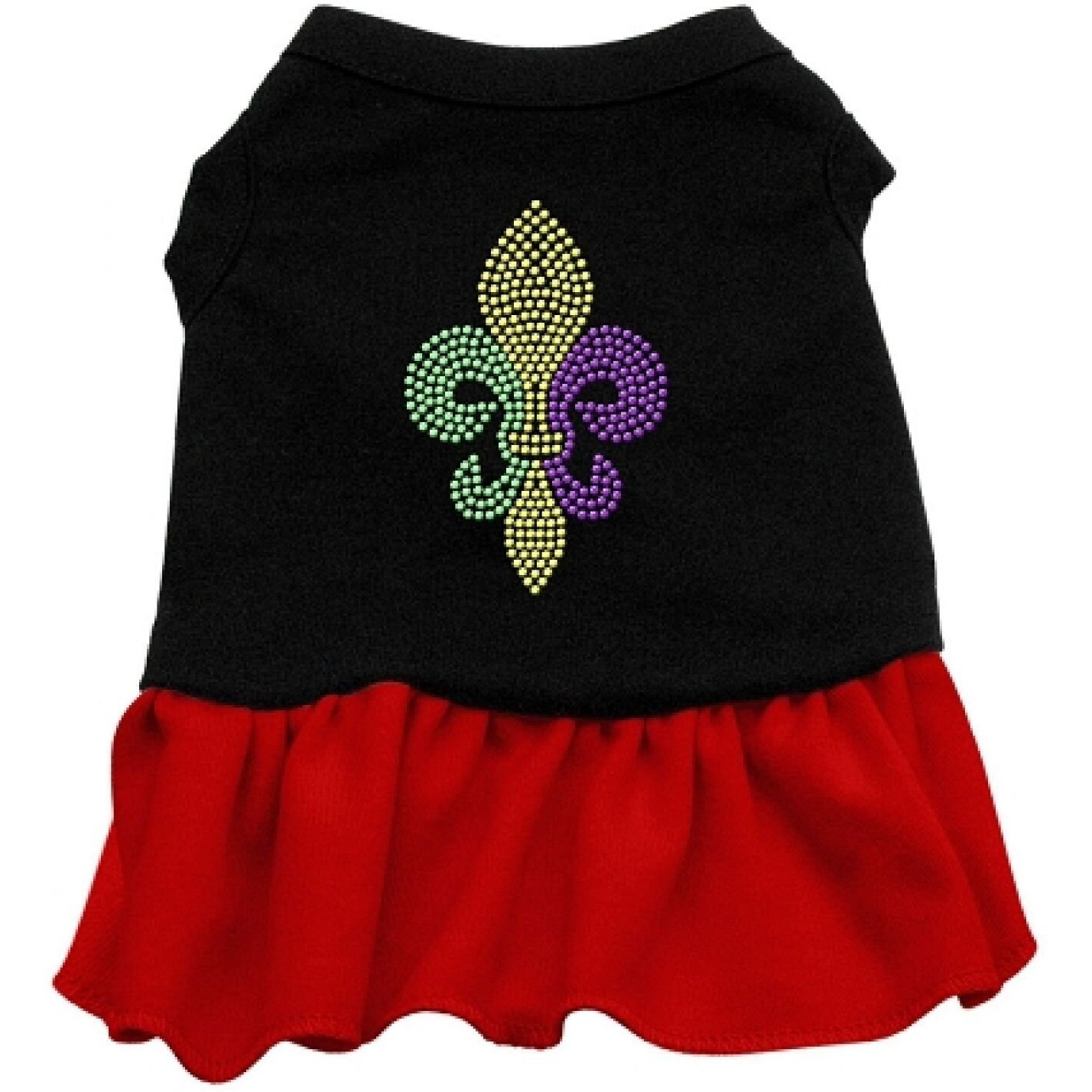 Pet Dog & Cat Dress Rhinestone, &quotMardi Gras Fleur De Lis" Black W/Red 2XL (20-25 lbs.)