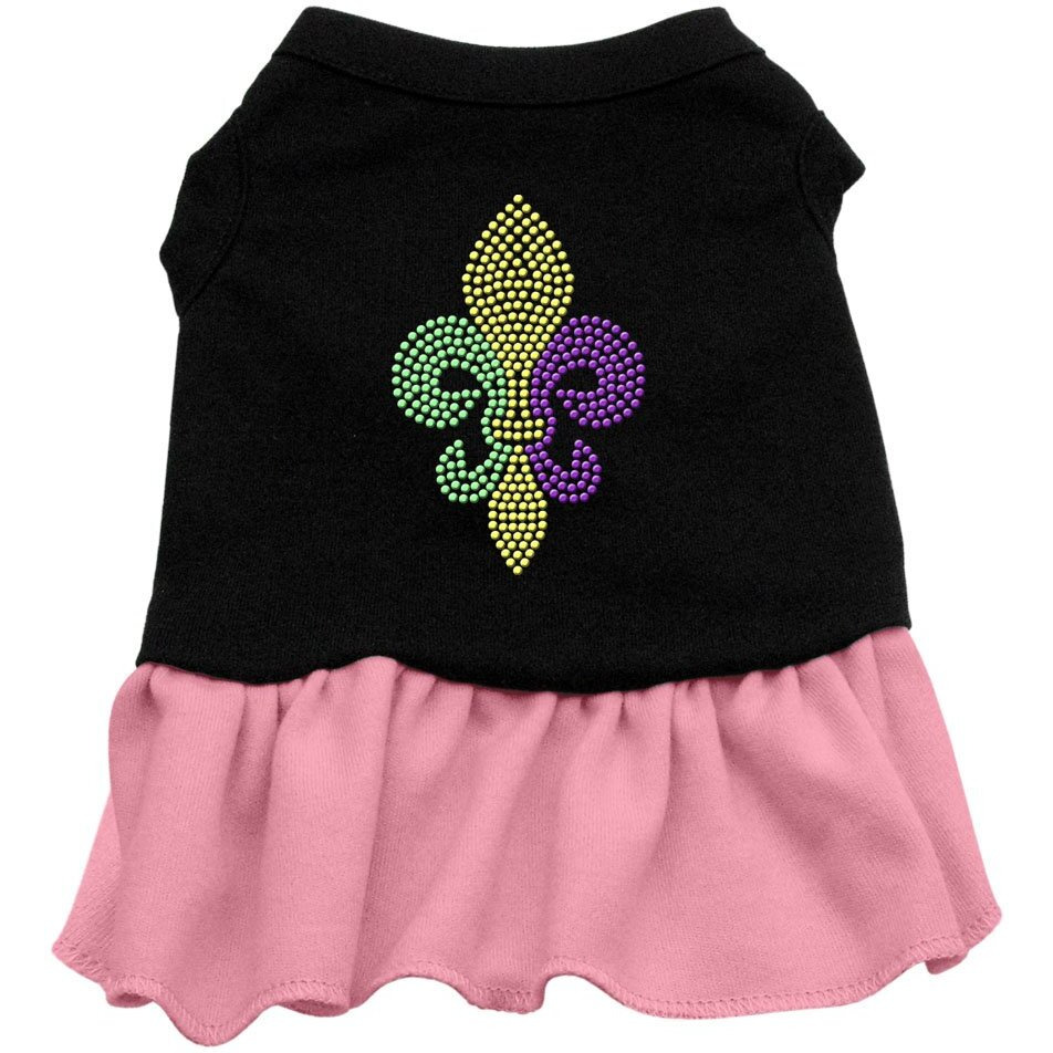 Mirage Pet Products 57-57 XSBKPK 8" Mardi Gras Fleur De Lis Rhinestone Dress Black with Light Pink, X-Small