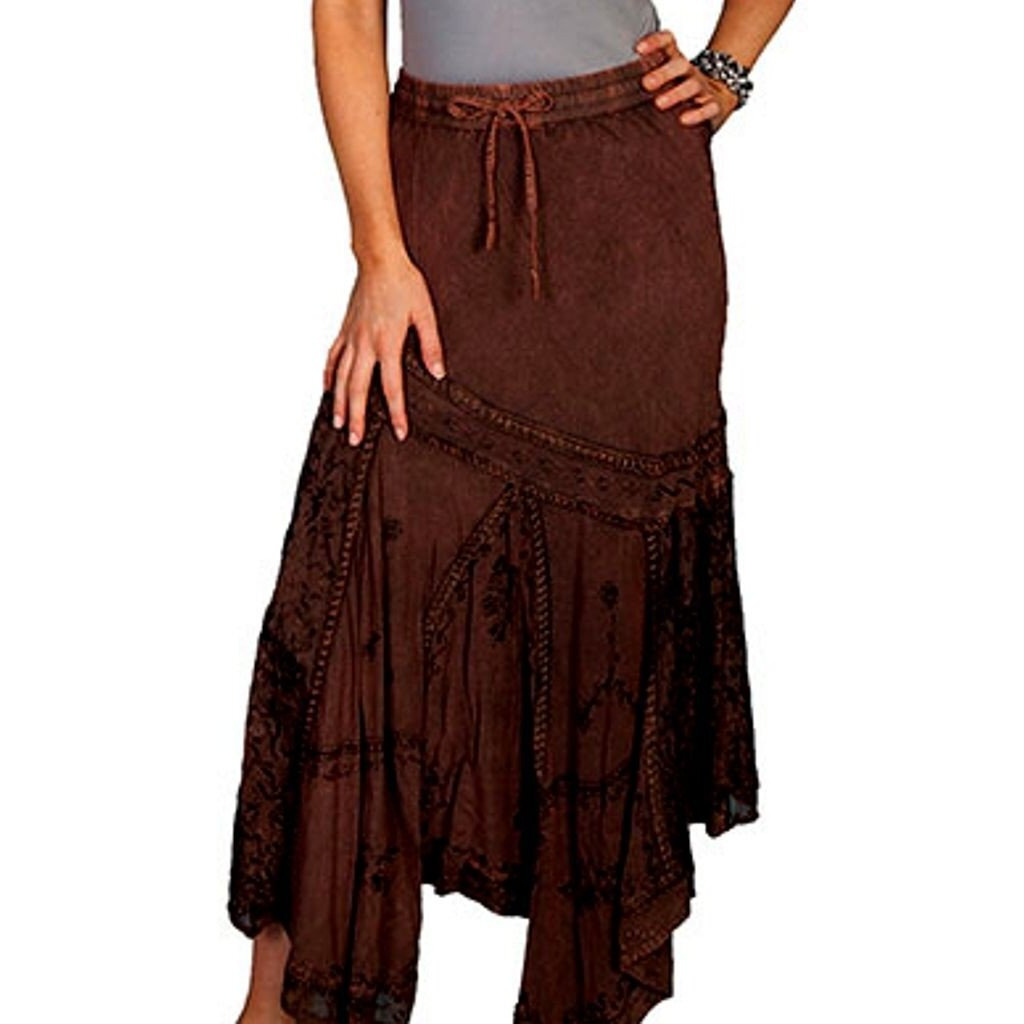 Scully Women's Diagonal Embroidered Long Skirt Rust Copper Small