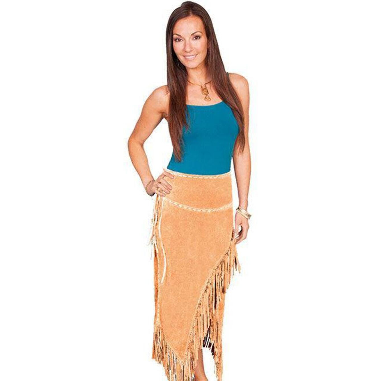 Scully Women's Suede Leather Fringe Skirt Tan X-