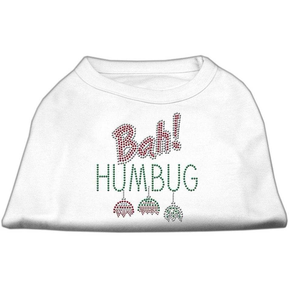 Christmas Pet Dog & Cat Shirt Rhinestone, &quotBah Humbug" White MD (6-10 lbs.)