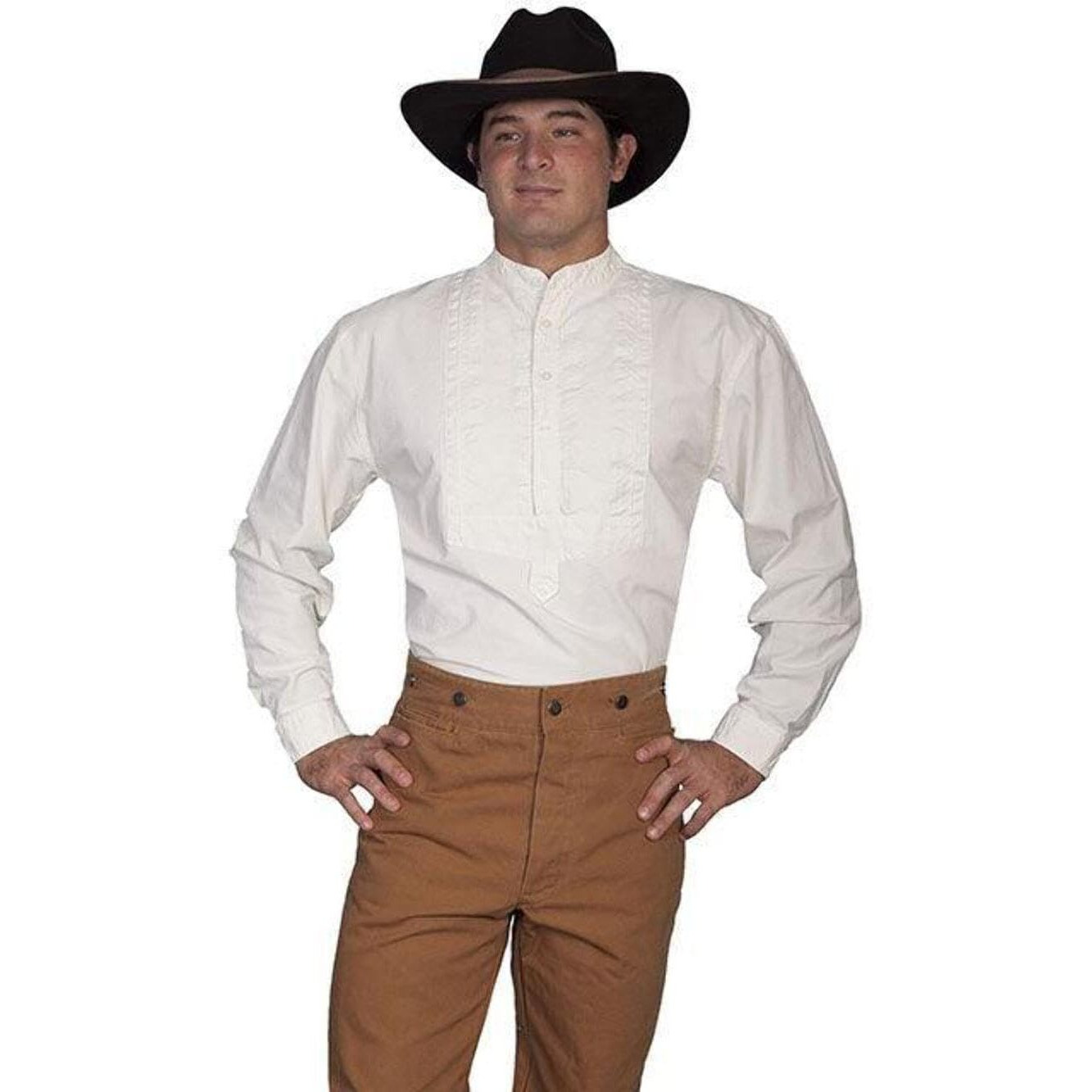Scully Large Mens Shirt with Paisley Inset Bib - Ivory