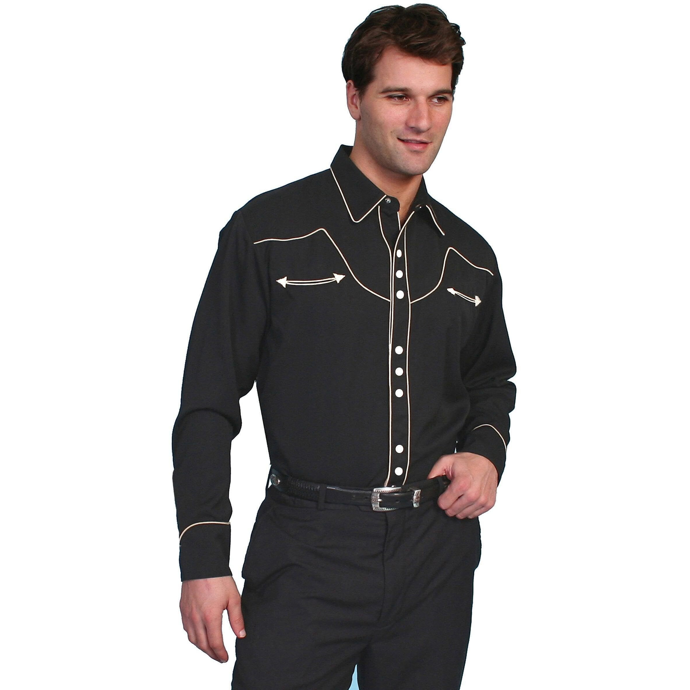Scully Western Mens Black Cream Polyester L/S Big Snap Western Shirt 3X