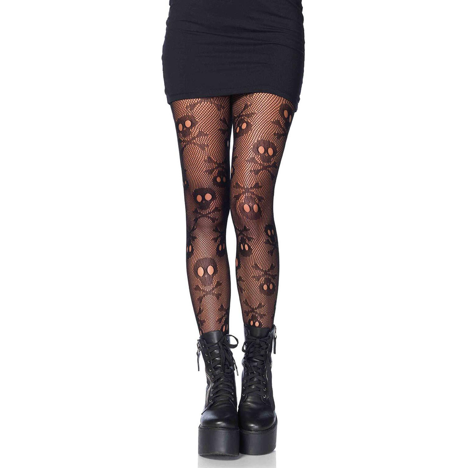 Leg Avenue Women's Skull Fishnet Tights, Pirate Skull, One Size